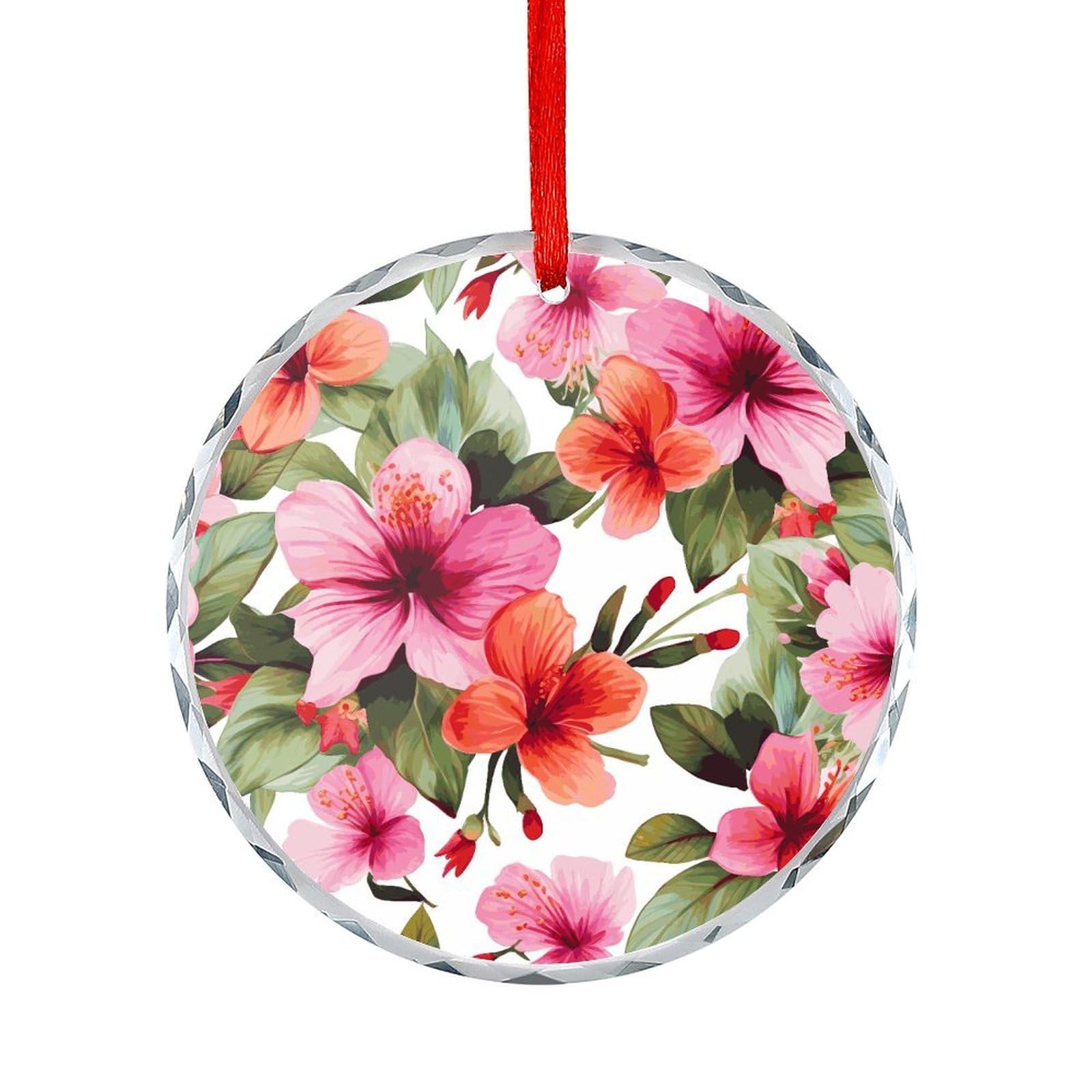 Btcowzrv Style Hawaiian Flower Print1 Round Ornament Hanging Pendant Decor