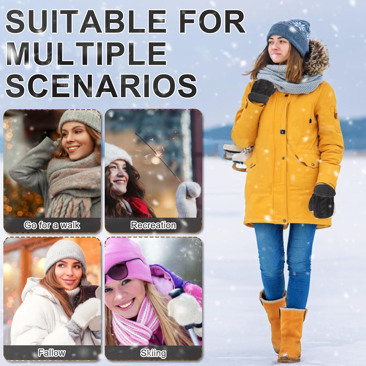 Women's Winter Gloves, Winter Warm Mittens Thick Knitted Gloves Mittens Warm Soft Lining Cold Weather Accessories Gifts - Image 7