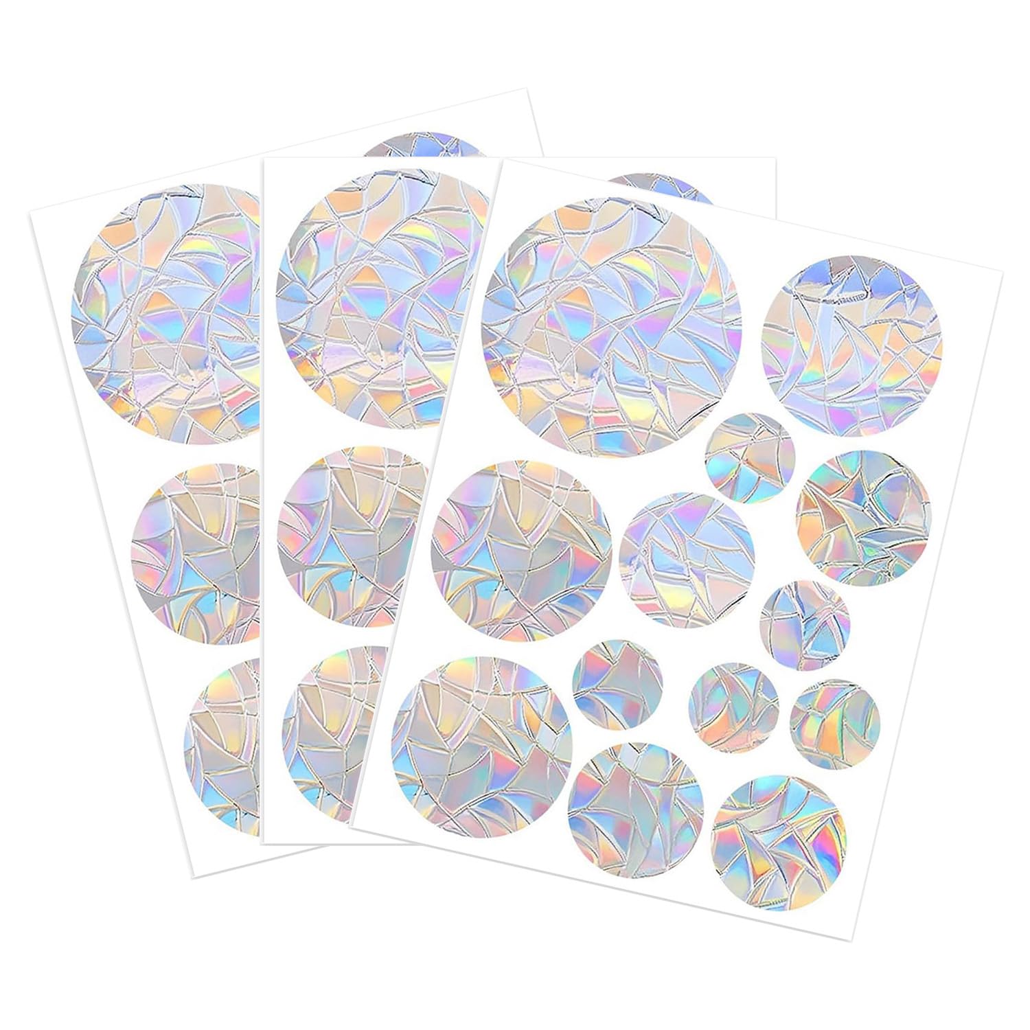 SYEYCW 39 Pcs Anti Collision Window Stickers, Circle Prism Window Stickers for Bird Strikes, Non Adhesive Reusable Rainbow Clings, for Home, Kitchen, Office Glass