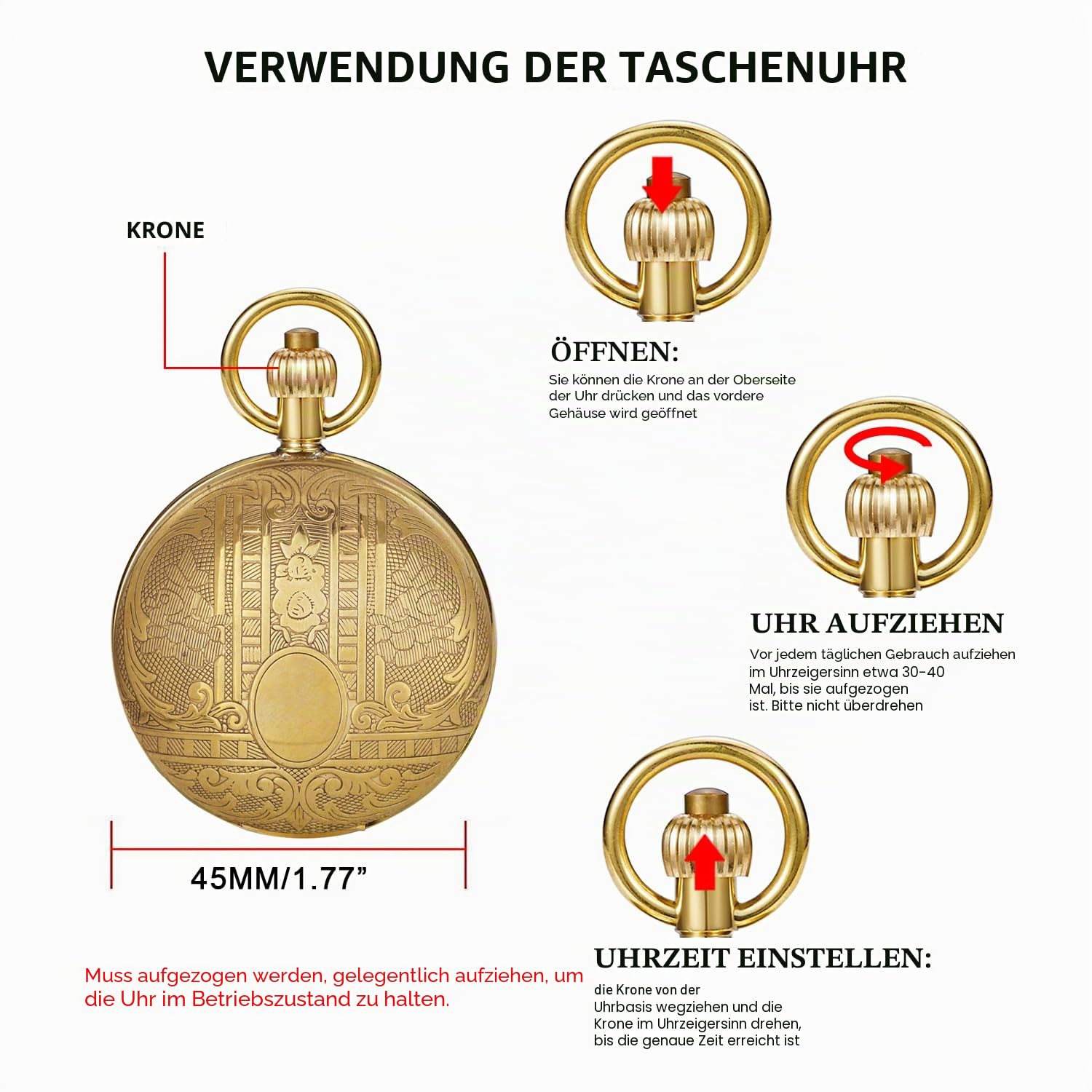 Tiong Smooth Shield Double Cover Herren Mechanische Taschenuhr, Doppelabdeckung Roman Moonlight Design Zifferblatt Kette Mechanische Taschenuhr Herren Box Mechanische Taschenuhr…