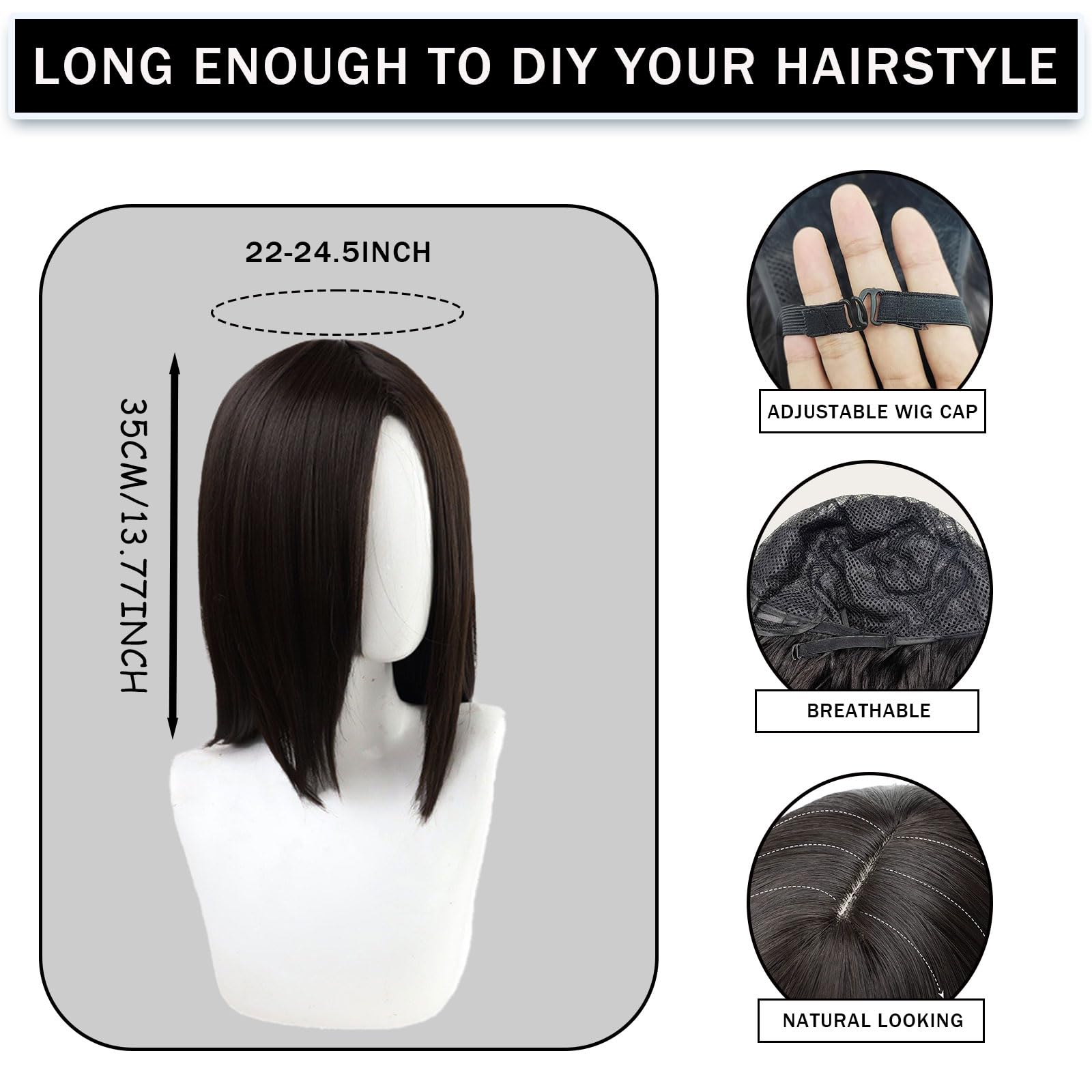 FOUNSHO Mens Black Straight Wig - Image 3