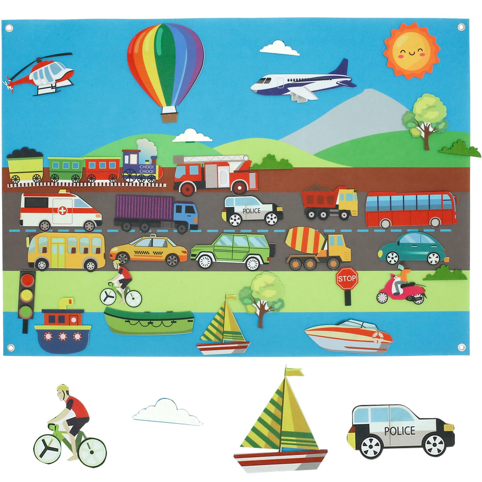 3.5Ft Felt Story Board Set Fuzzy Felt Farm Games Set Preschool Interactive Play Toys Reusable Wall Hanging Sensory Board Early Learning Storytelling Toys for Kids Toddlers Gift (car)