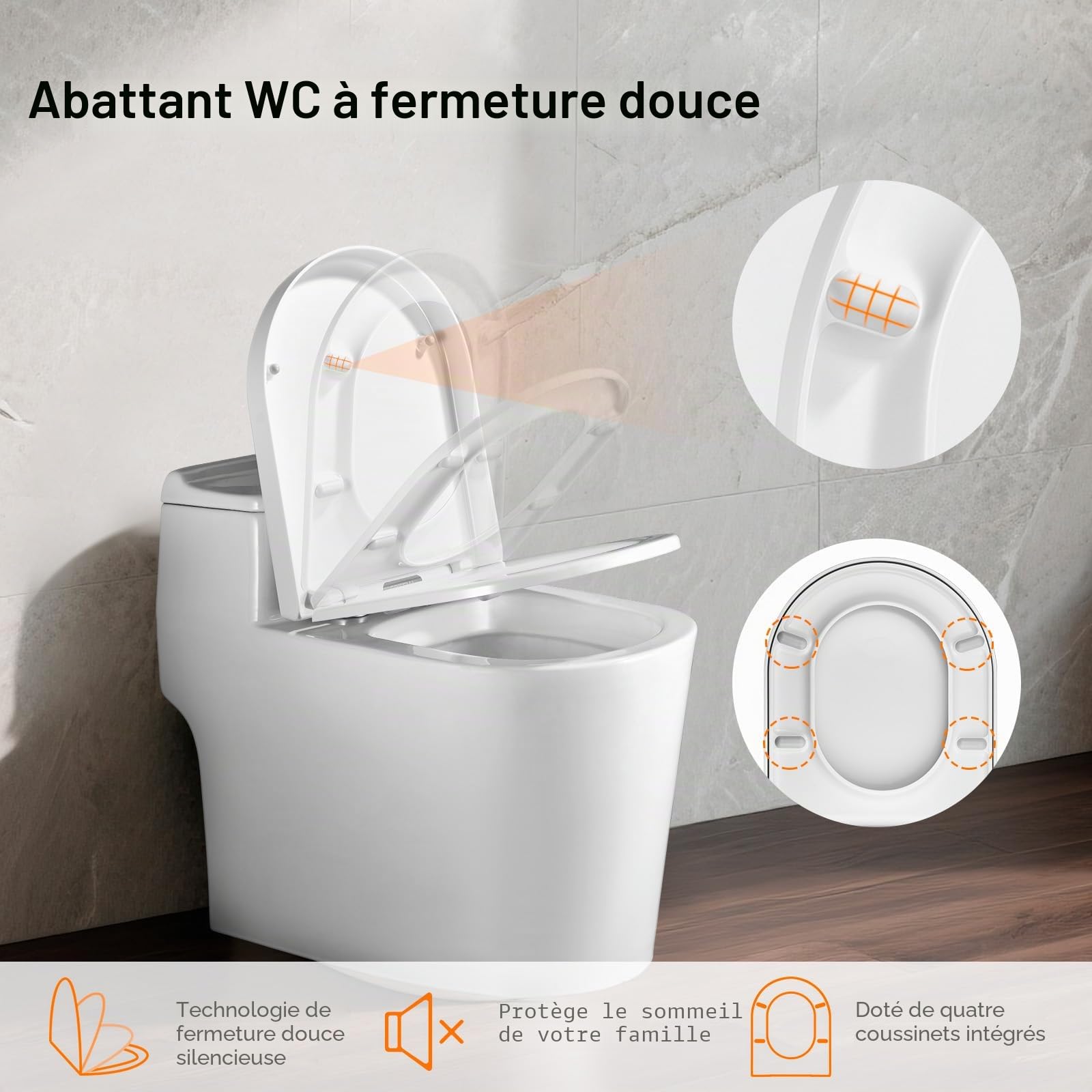 GRIFEMA G951 Abattant WC Premium - Résine UF Antibactérien et Inrayable - Ne Jaunit Pas - Finition Céramique - Fermeture Silencieuse - Dégagement Rapide Nettoyage Facile - Forme D[Exclusivité Amazon]