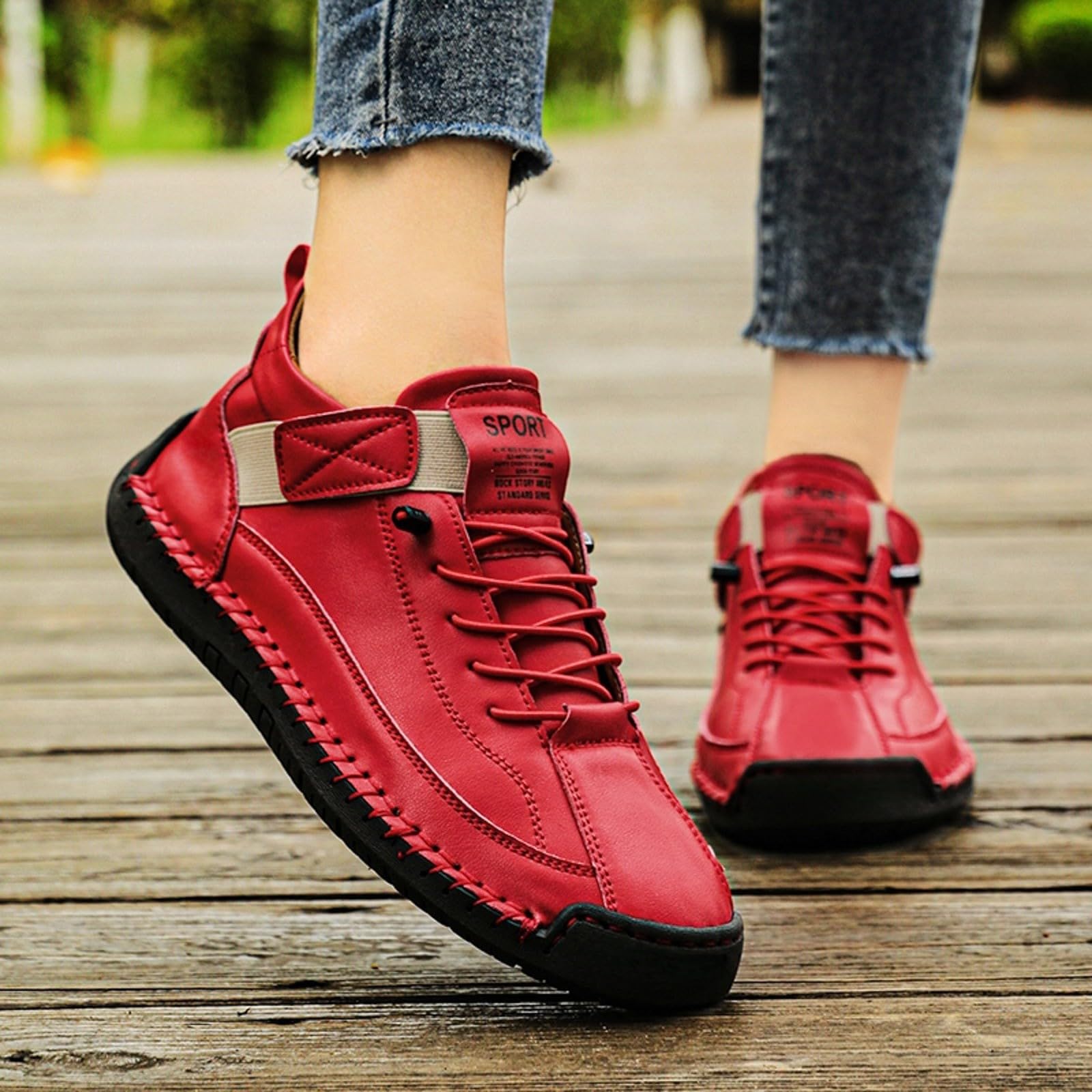 Scarpe da donna a piedi nudi casual slip on scarpe da passeggio vestibilità ampia leggere traspiranti per tutti i giorni calzature da donna grigio, Rosso, 36.5 EU