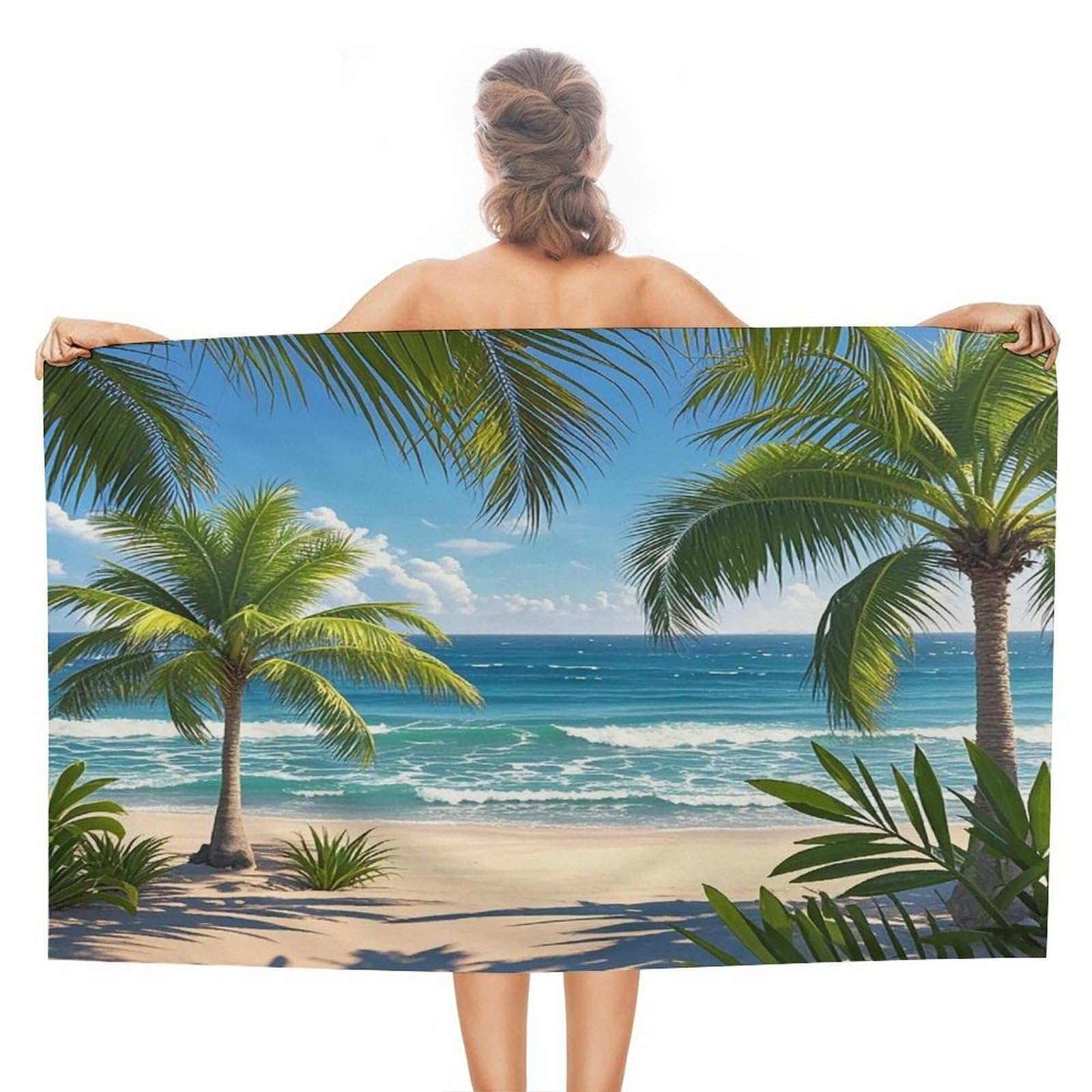 VstaDank Green Palm Trees Ocean Beach Towel for Adult Quick Dry Sand Free Swim Towels Soft Large Size Pool Towels Lightweight Oversized Bath Towel for Travel, Camping, Swimming 51 X 31 Inches