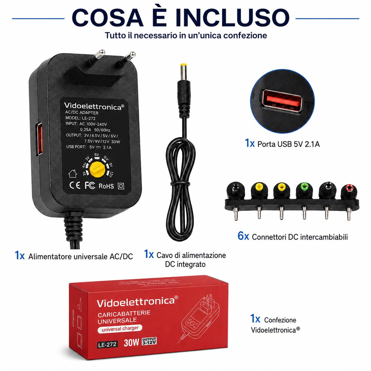 Zasilacz Uniwersalny 3V 4.5V 5V 6V 7.5V 9V 12V 1000MA 12w Max 8 ADAPTERY