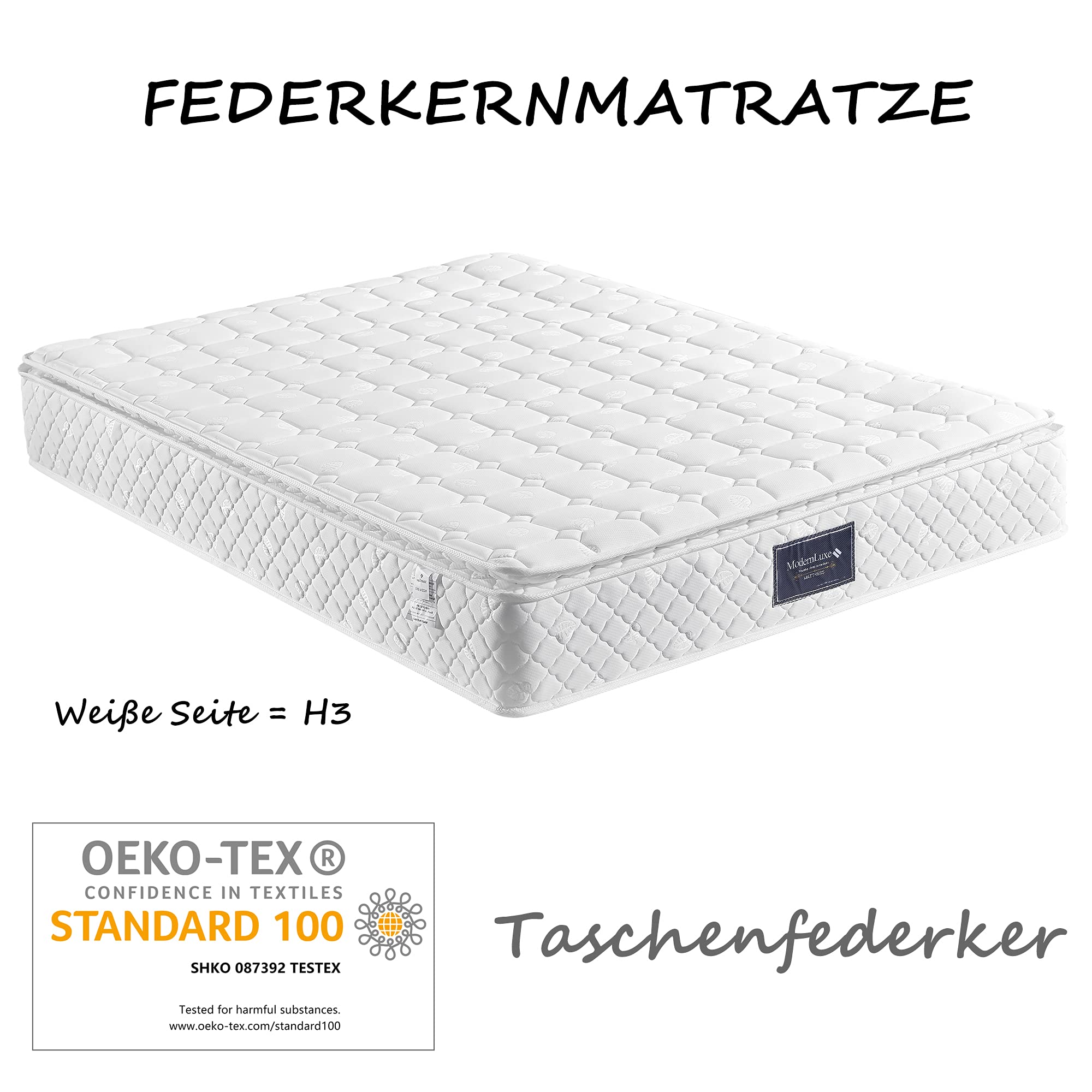 Generisch Moderno letto matrimoniale 140 x 200 cm con 2 cassetti, con struttura del letto e rete a doghe, rovere bianco, carico massimo 181 kg, spazio sotto il letto, materasso per chi dorme