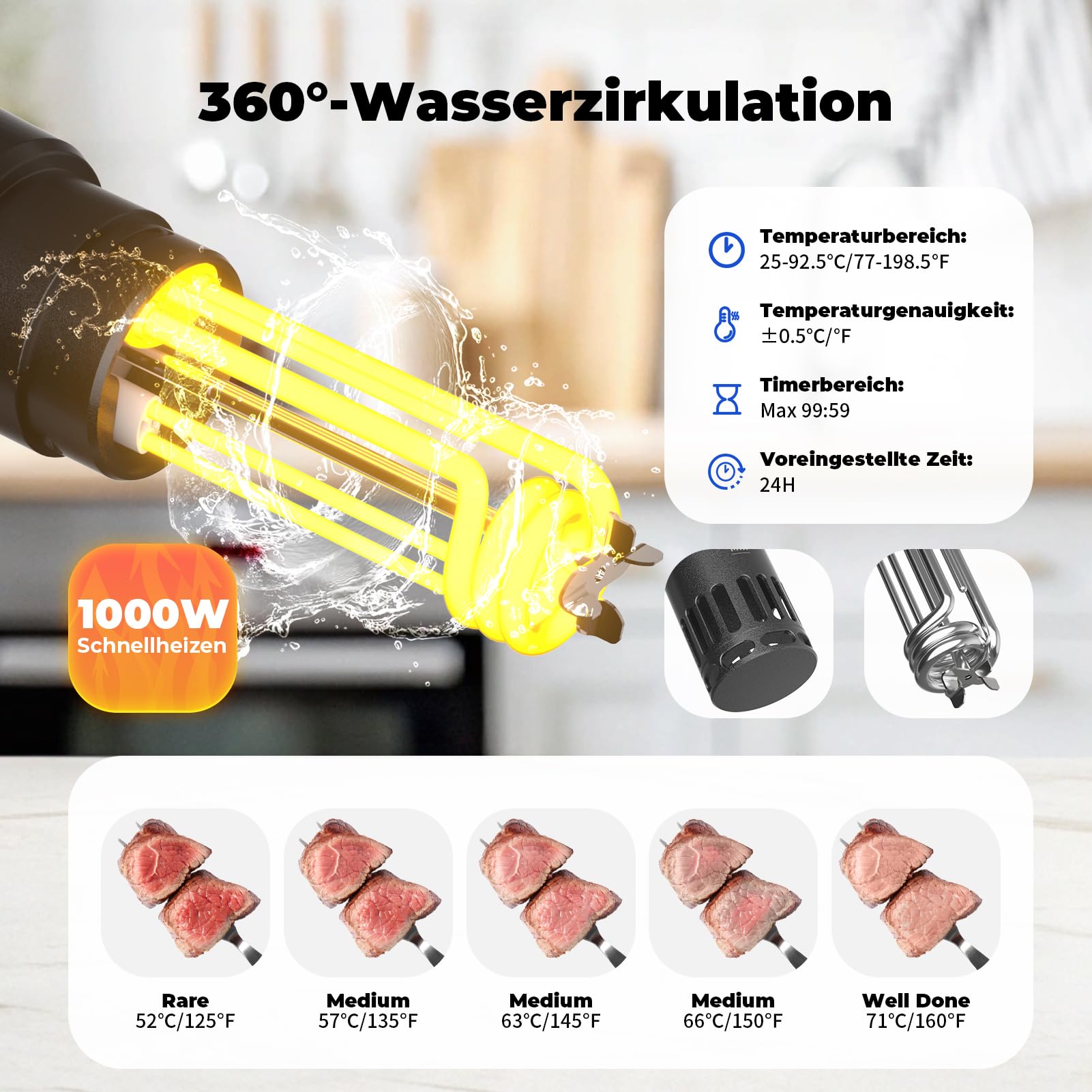 Sous Vide Garer Stick 1000W Präzisionskochtopf Immersion Zirkulator Mit Reservierungsfunktion, 360° Wasserzirkulation Sous Vide für die Küche