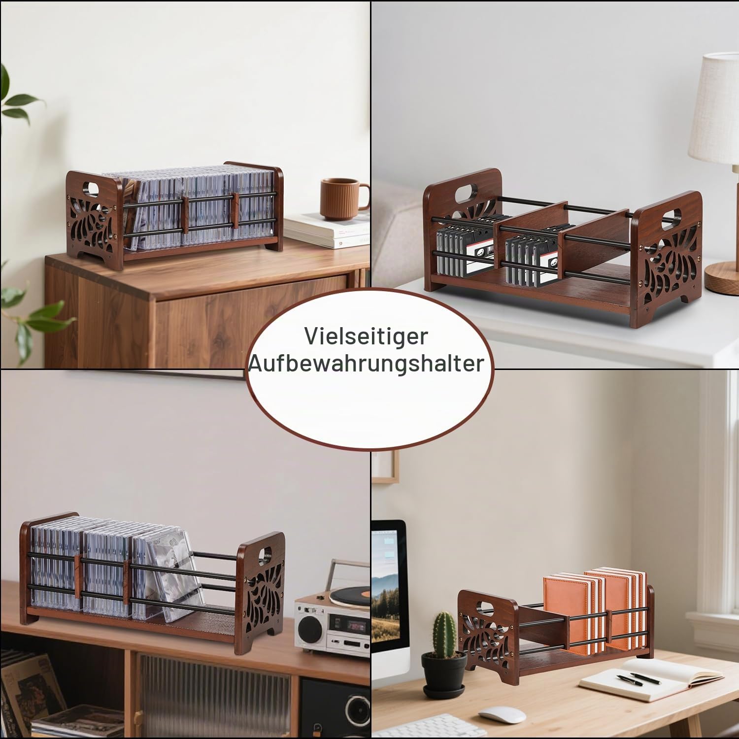 CD Ständer Holz CD Regal Aufbewahrung, CD/DVD Aufbewahrungbox | Skelett Blume CD Halter und DVD Organizer mit Griffen auch für Bücher,Karten,Postkarten 37x17.5x16cm