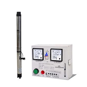 Jaisinghani Submersible Pump 1HP with Control Panel V3 23 Stage (Total Head 230 Feet), Heavy Duty Water Motor with Thermal Overload Protection