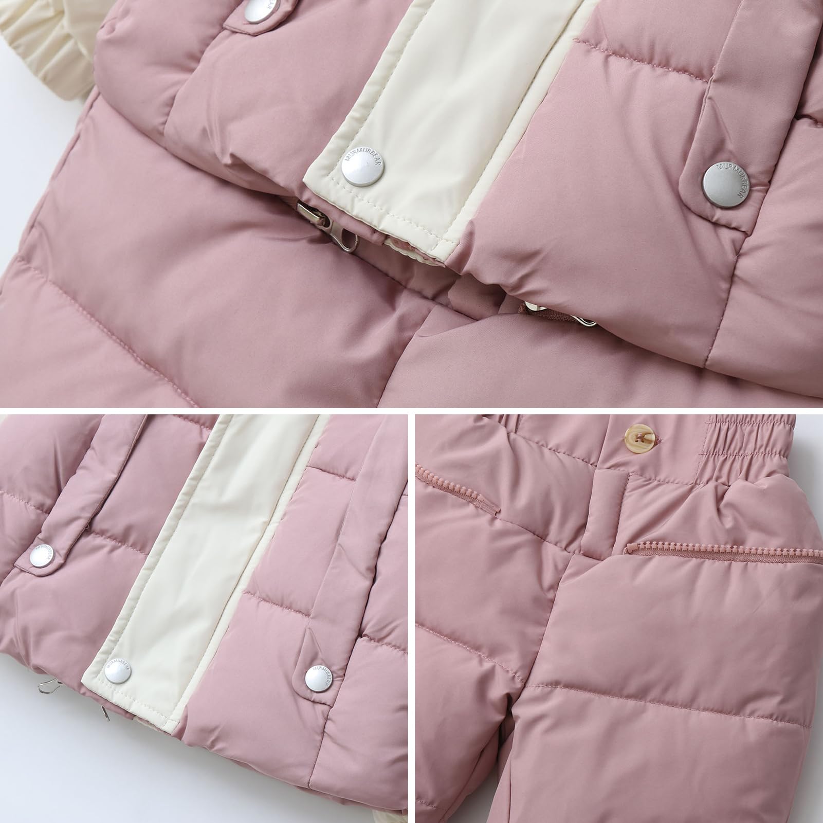 Bébé Fille Combinaison de Neige Détachable Veste Matelassée à Capuche + Pantalons Barboteuse Grenouillère Garçon