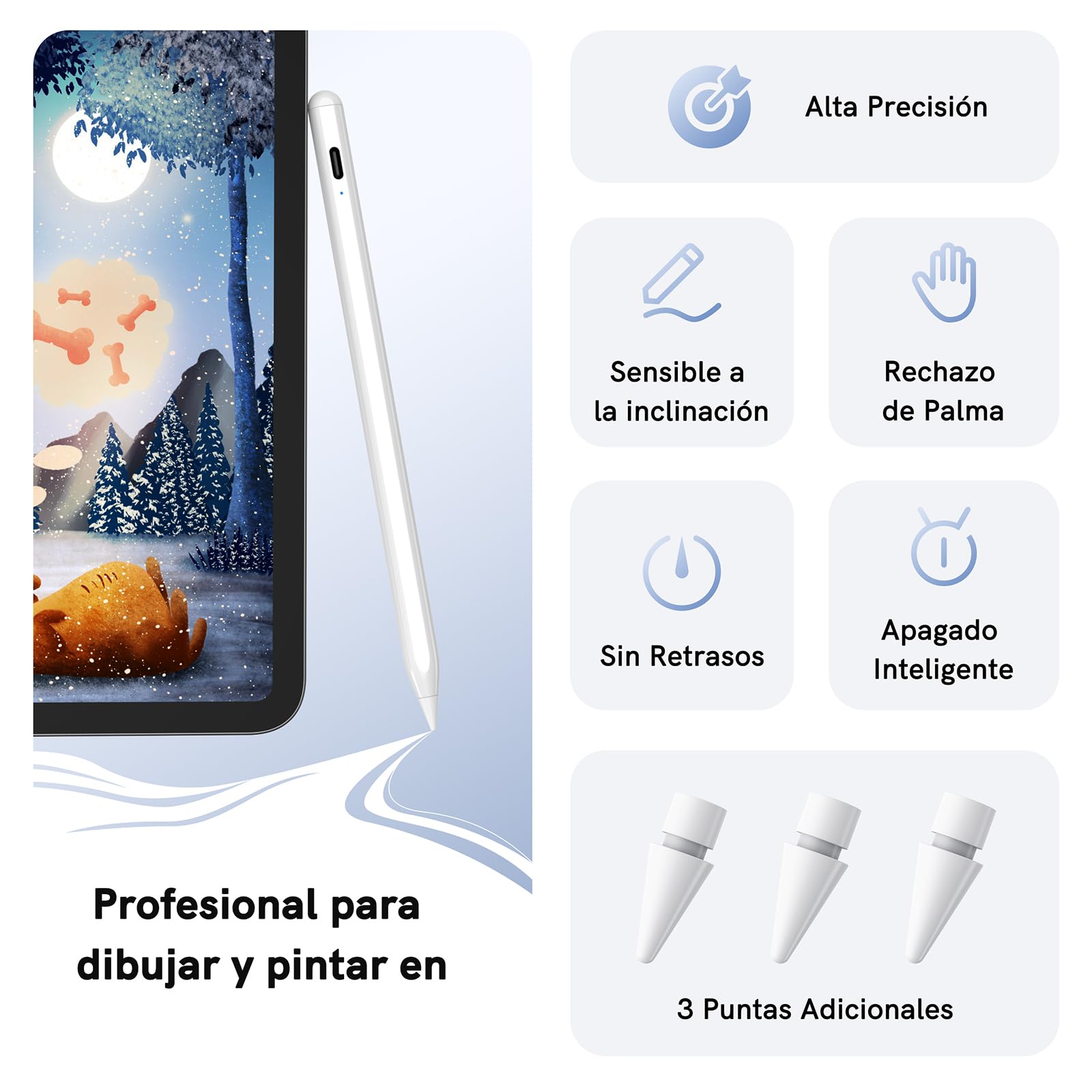 Lápiz para iPad 2018 a 2025,Lapiz Táctil con Función Detección de