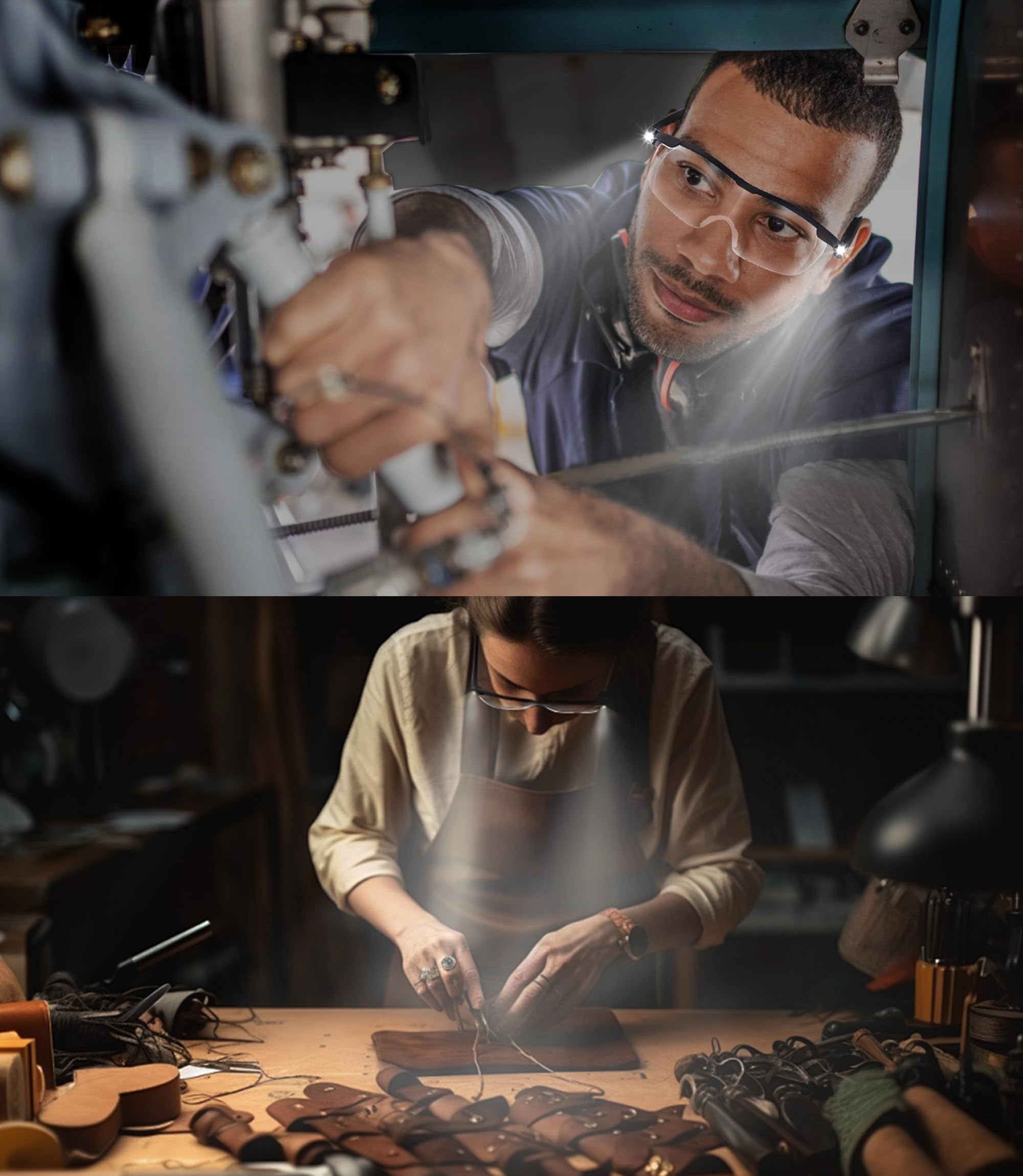 OKH Gafas de lectura LED 160 % brillantes con luz LED para lectura de trabajo cercano