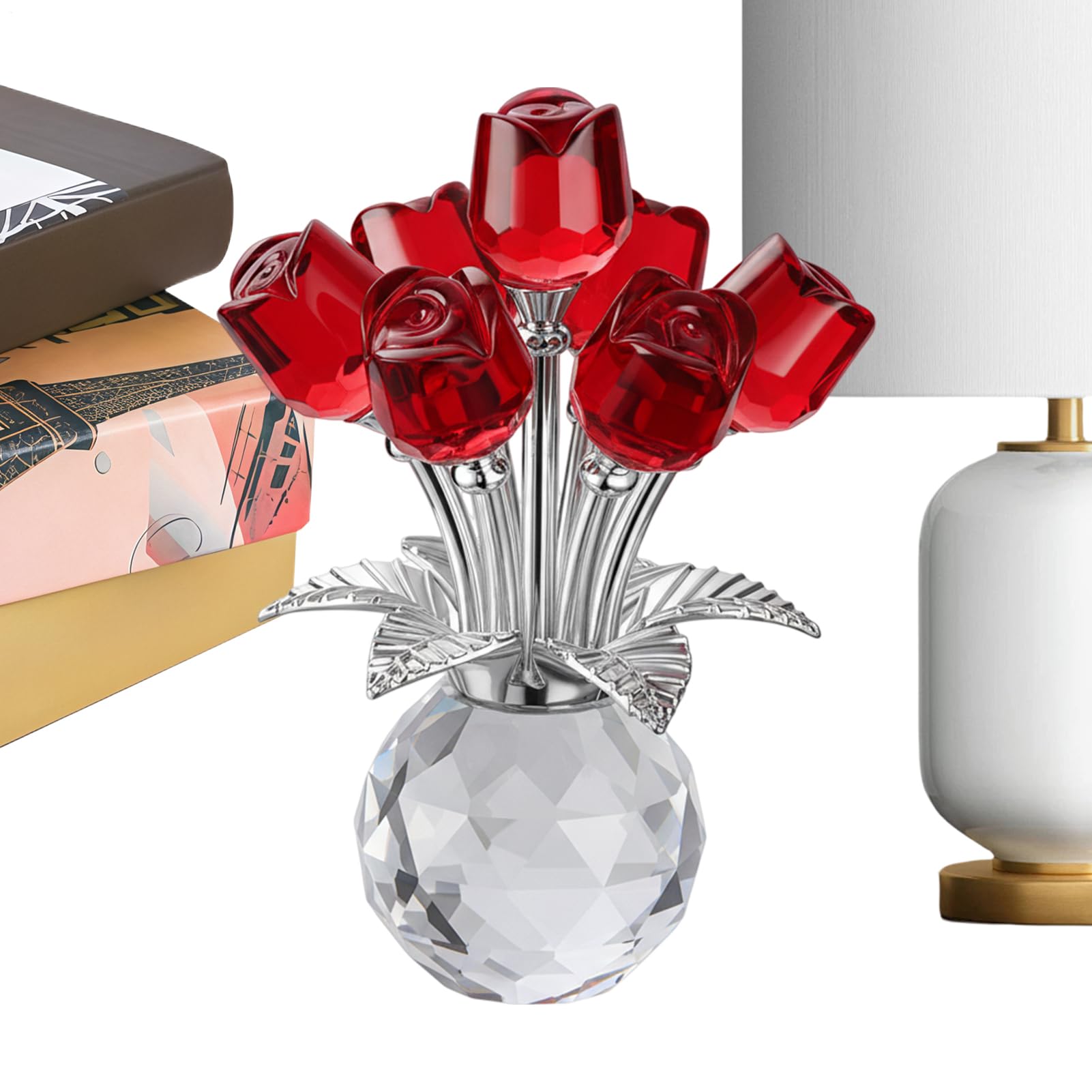 Crystal Flowers - 3D Romantic Glass Artificial Rose Home Decor,Crystal Valentine Flower,for Family Friends Mother Sister Daughter Holiday Engagement Special Occasions Blessings New Year Party