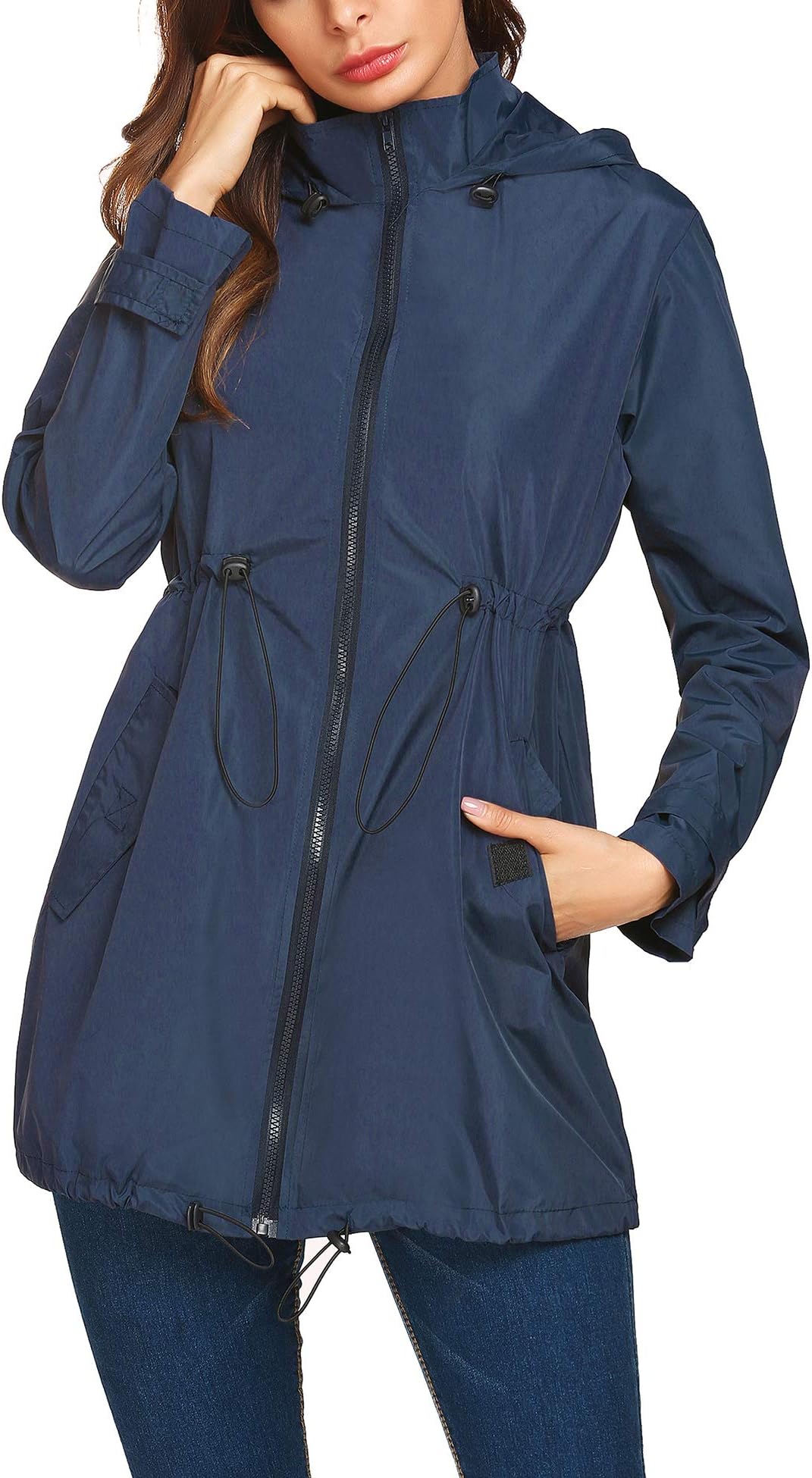Womens Waterproof Windbreaker Raincoat Outdoor Breathable Rain Jacket with Hooded