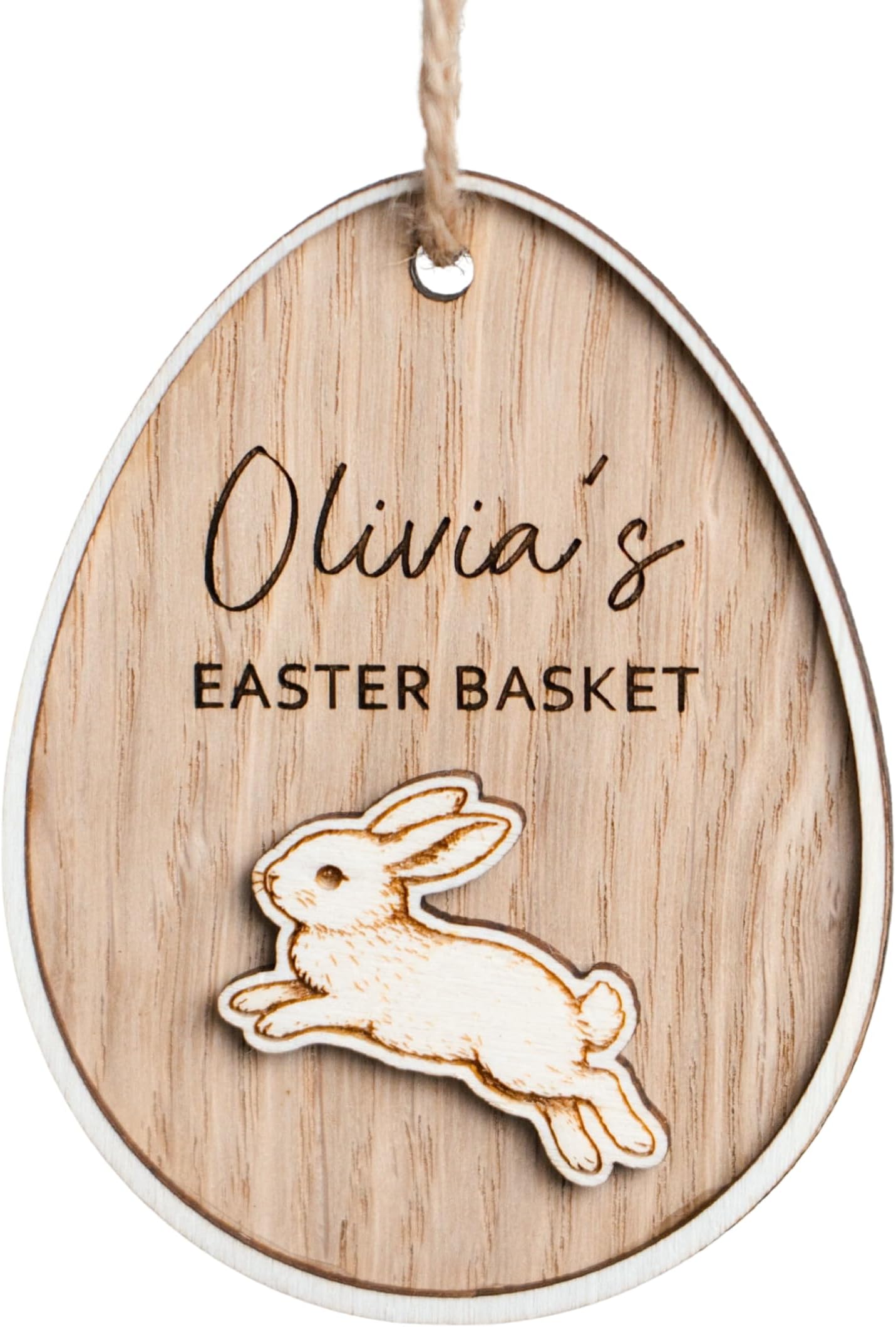 Personalised Easter Bunny Basket Tag, Custom Name Egg Hunt Label for Child’s Basket/Crate, My First Easter Keepsake Decoration, Neutral Spring Gift For Children, My First Easter Hanging Ornament