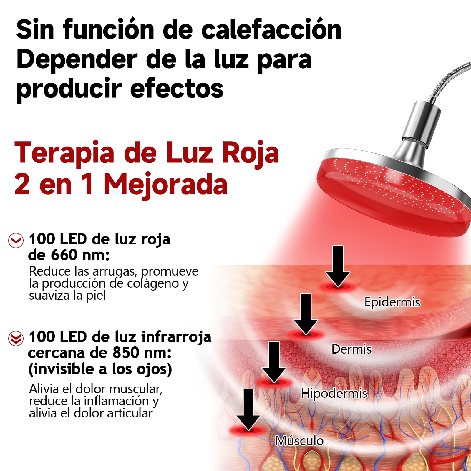 Lámpara Luz Roja 200 LED 660nm 850nm Infrarrojos 50W Temporizador