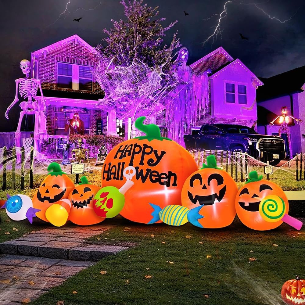 8FT Halloween Inflatable Decorations Outdoor, Halloween Decoration Outdoor Inflatable Pumpkin Combo with LED Blow Up Inflatables for Holiday Garden Yard Lawn Décor