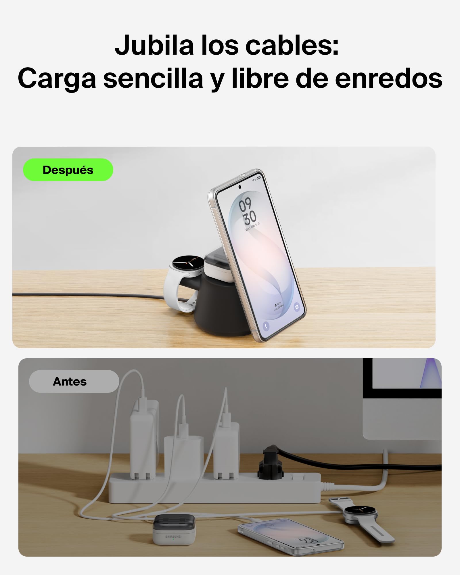 Belkin UltraCharge Pro Cargador Inalámbrico Magnético 3 en 1 Qi2 25W Negro | Estación de Carga Inalámbrica, Puerto USB-C y Certificación Qi2.2, iPhone, Galaxy, Auriculares y Reloj, Adaptador 45W