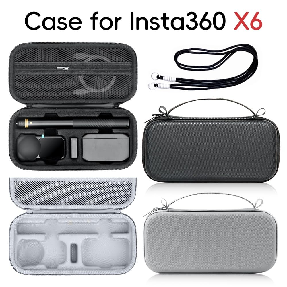 Generico Borsa porta fotocamera antipolvere per Insta360 X6, custodia rigida protettiva impermeabile con tracolla(Grigio)