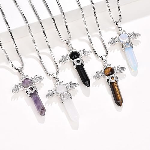 Miniatura 9 de JBAERD Collar de cristal curativo, collar con colgante de cristales de ópalo, collar con colgante de piedra preciosa de ojo de tigre, amatista,