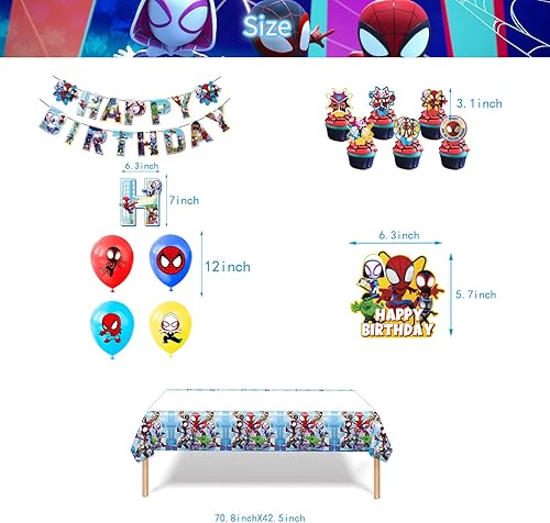 Miniatura 3 de Spidey and His Amazing Friends Party Supplies - Spidey Happy Birthday incluye pancarta, globo, decoración de pastel para niños y niñas