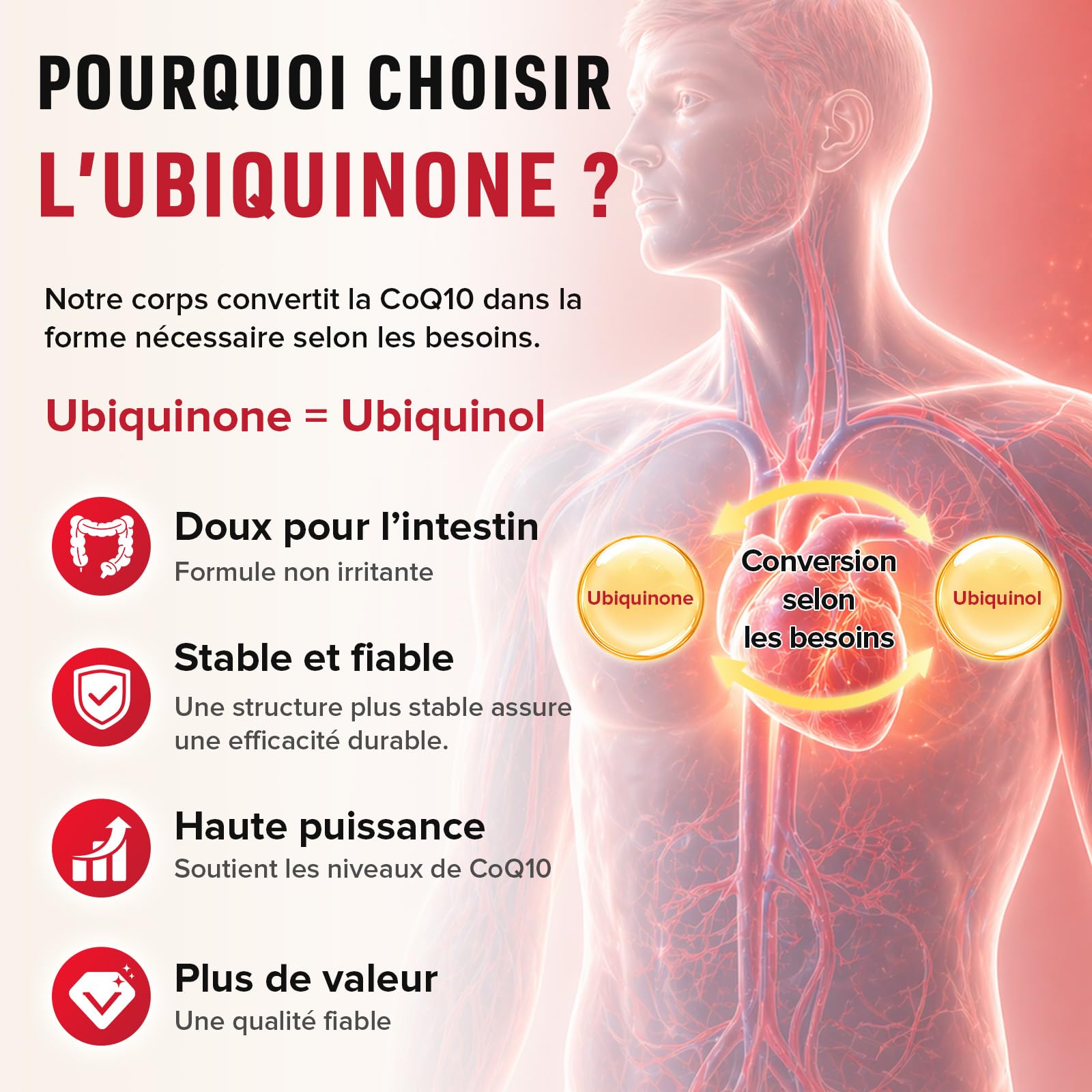 CoQ10 avec L-Glutathion 1000mg Gélules - 100% Coenzyme Q10 Fermentée, Q10 Coenzyme Hautement Dosée, Antioxydant Co Enzyme Q 10, Sans Soja, Sans Gluten,Végétalien