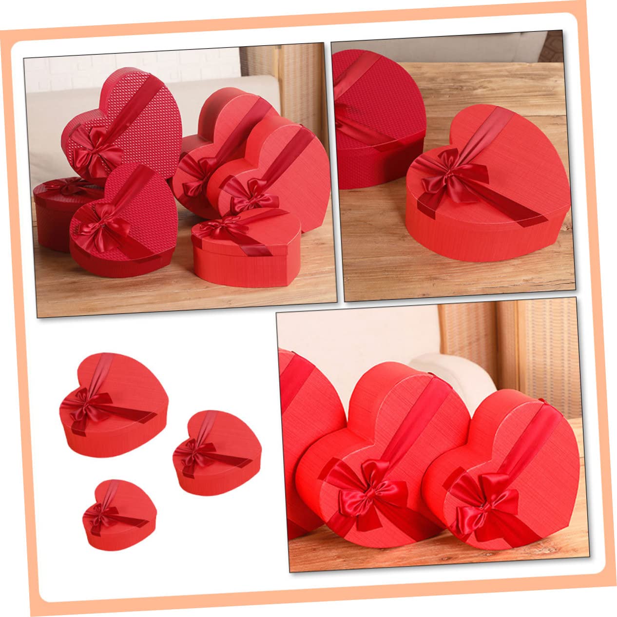 PartyKindom 3 Stück Herzförmige Geschenkboxen aus Papier Rote Verpackungsboxen mit Deckel für Weihnachten und Hochzeit