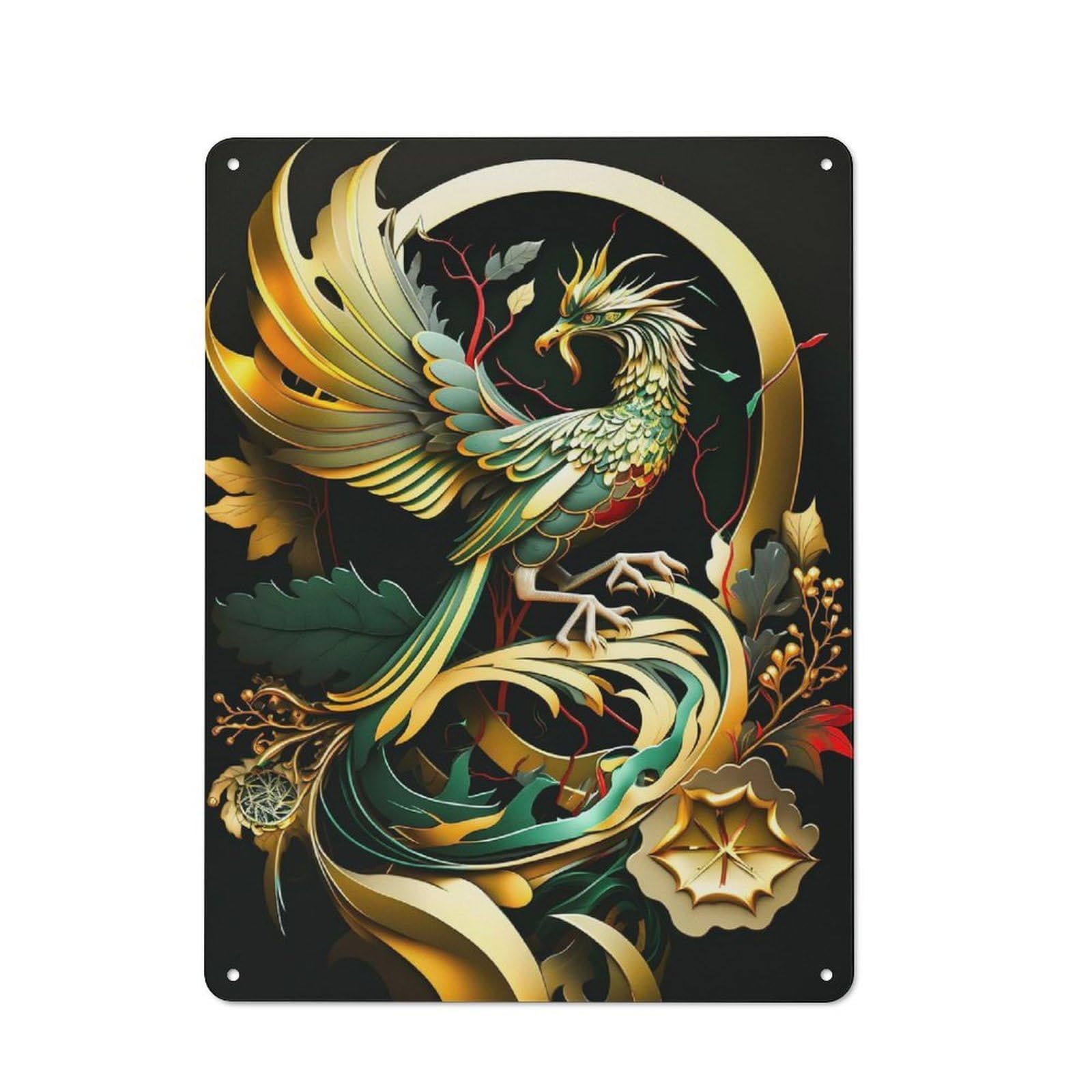 Junmoney Abstract Phoenix Tin Sign 40X30cm For Living Room Wall, Rustic Wall Decor, For Living Room Decor Lovers