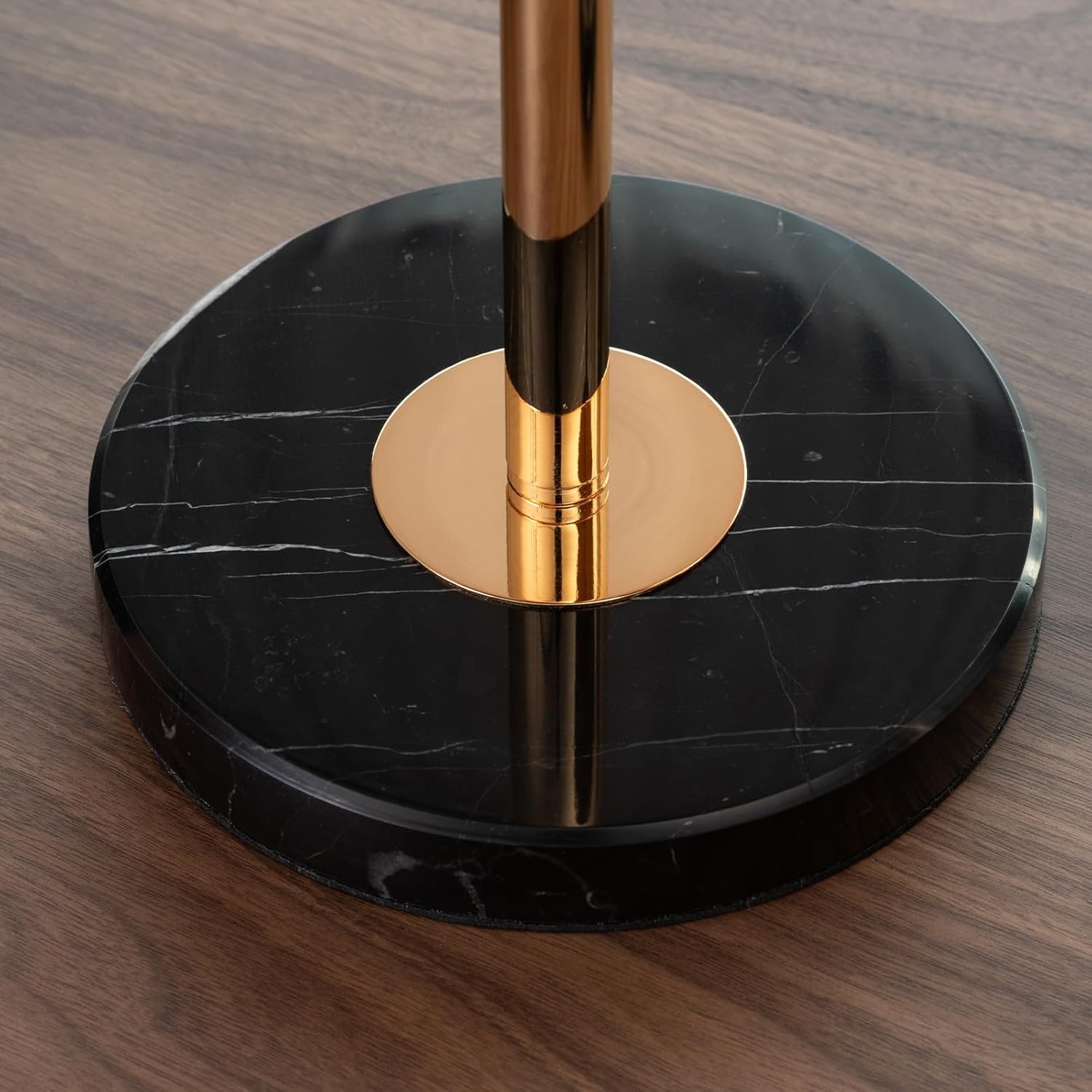 24.5”Gold Drink Table - Marble Pedestal Table, Metal Round Side Table for Living Room, Office, Bedroom, 2 Height Adjustable + Non-Slip Bottom Mat Small Side Tables for Small Spaces