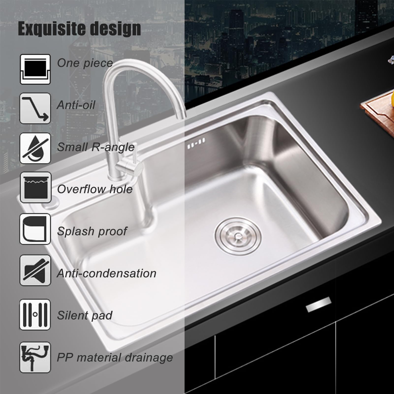 Fregadero de Acero inoxidable de Un Solo Seno, fregadero de cocina, senos profundos empotrados con cesta de drenaje y accesorios, utilitario para restaurante, baño, despensa, Bar.