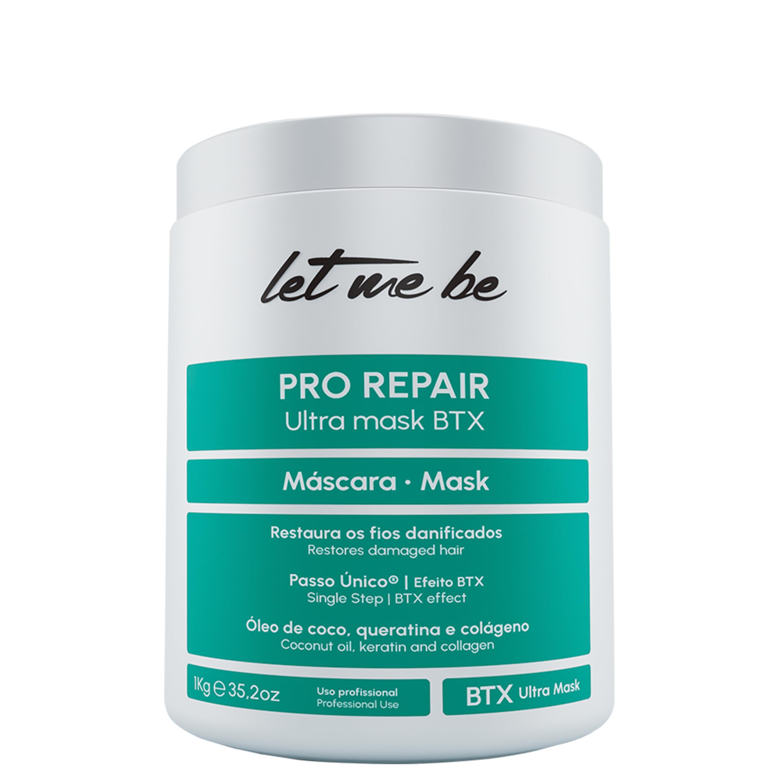 Let Me Be Haarmaske & Haar Btox Formaldehydfrei, BTX Pro Repair | Organische und professionelle Anti-Frizz Volumenreduzierung in 1 Schritt mit Keratin, Kollagen und Kokosöl - 1Kg