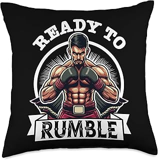Ready to Rumbles Boxer Fighter Motivational Gym Fitness Throw Pillow