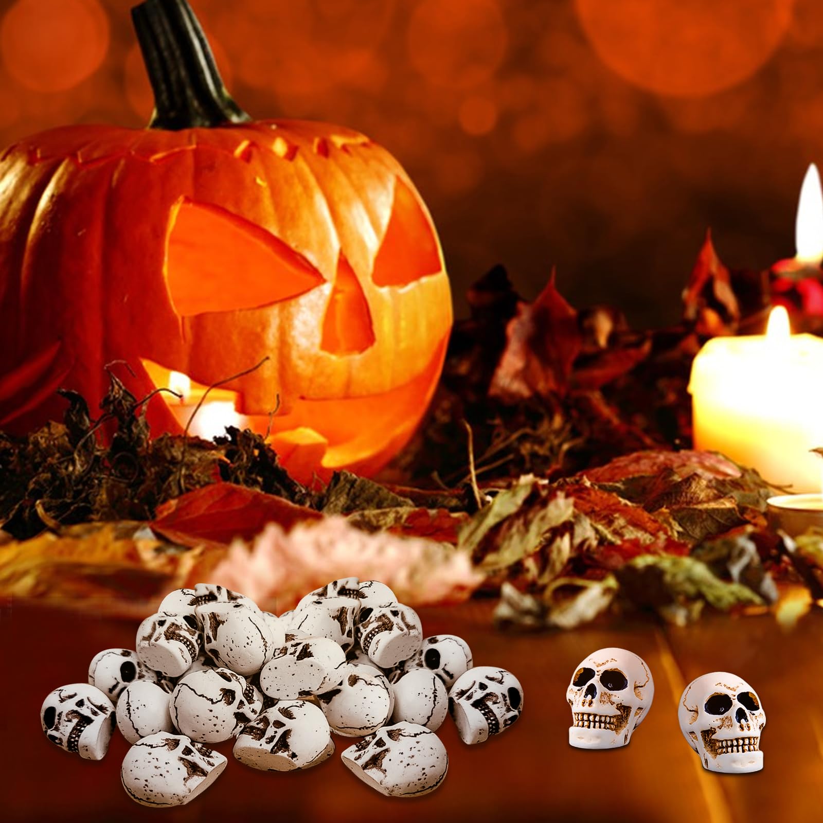JIEBAO 20er Set Mini Totenkopf aus Harz - Dekoration für Halloween und Horror Party