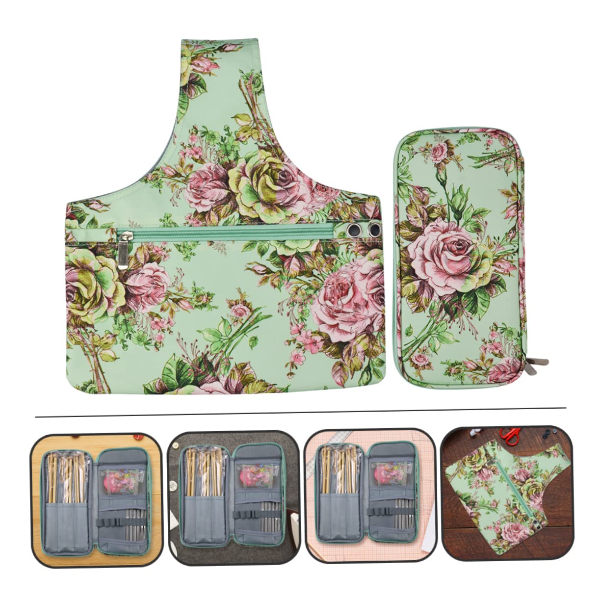 1set Borsa per Uncinetto e Accessori Organizer capacità per Strumenti di Cucito e Lavoro Maglia con Scomparti per Filati e Ferri da Lavoro Pratica e Leggera Facile da Trasportare