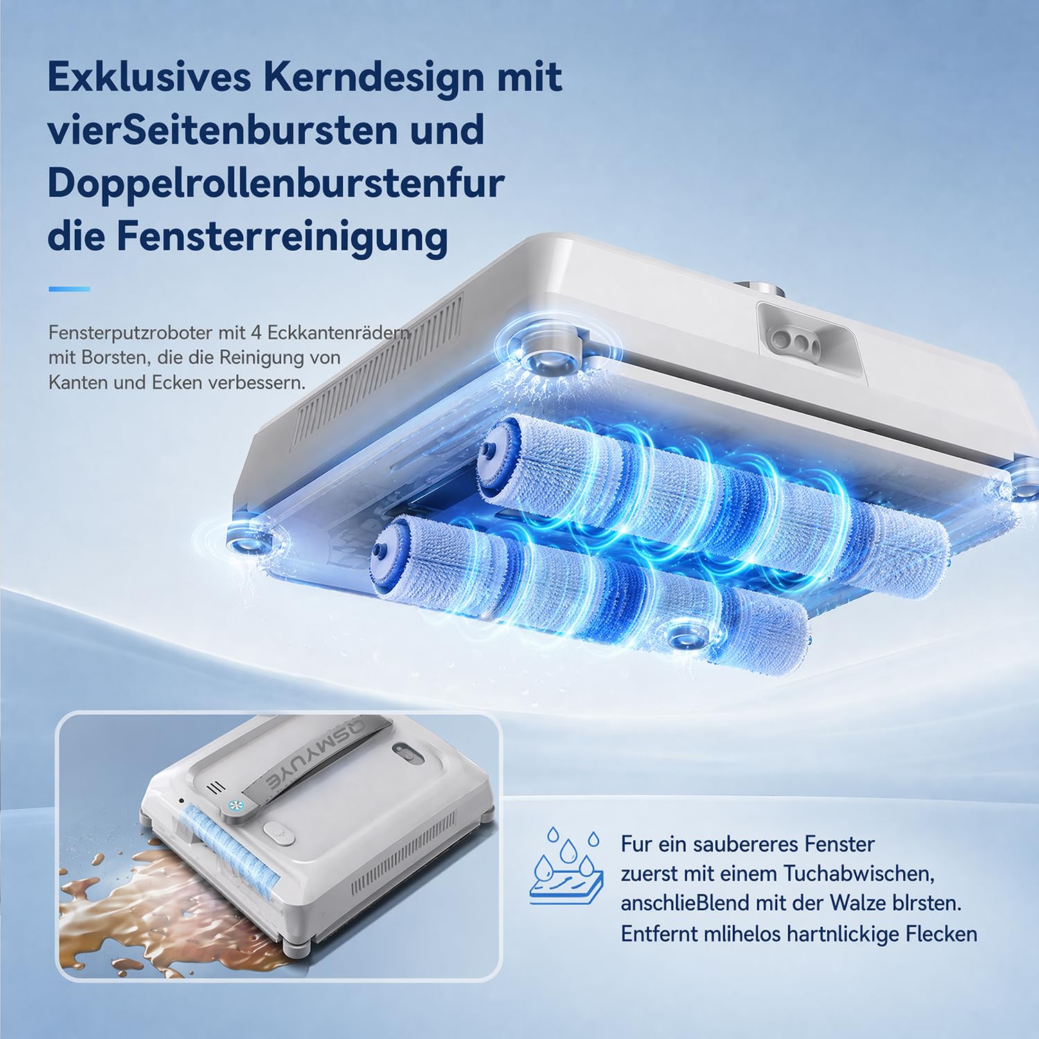 Robot Limpiacristales 9000Pa Doble Cepillo 6 Chorro