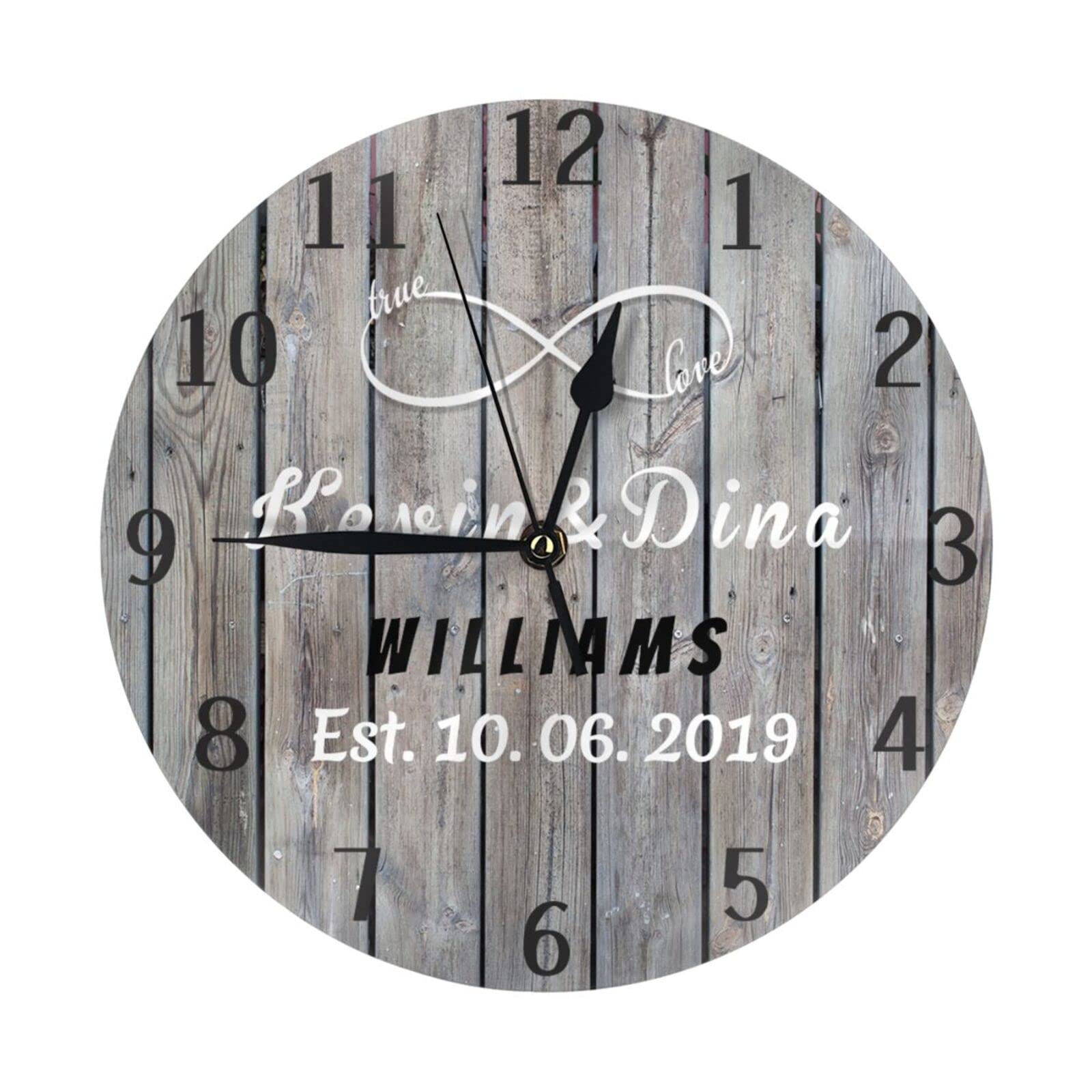 Nsipan Custom Vintage Wooden Texture Wall Clock, Wall Clock Personalized Last Name, Custom Anniversary Wall Clock, Personalized Family Name Round Clock for Anniversary Christmas Couples Wedding Gifts