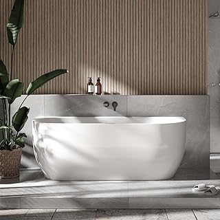 BERNSTEIN Freistehende Badewanne aus Sanitäracryl Wanne mit Doppelwandiger Konstruktion 170 x 75 x 60 cm - 5 Jahre Garantie - Standbadewanne Lena in Weiß glänzend, Acryl-Wanne