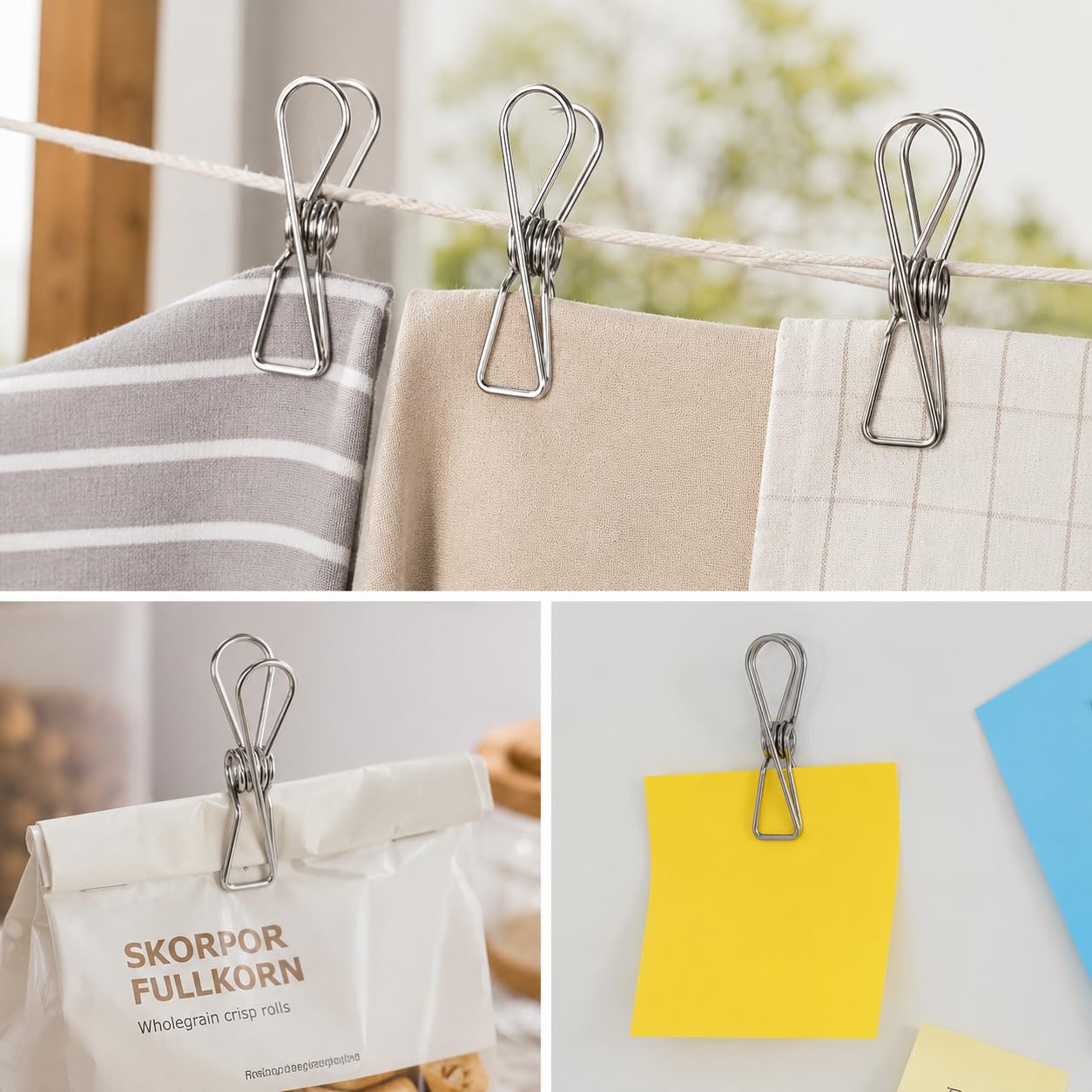 Paquete de 200 pinzas de acero inoxidable para tendederos, toallas, calcetines, camping, hogar, gastronomía, notas, clips de fijación, resistentes al viento