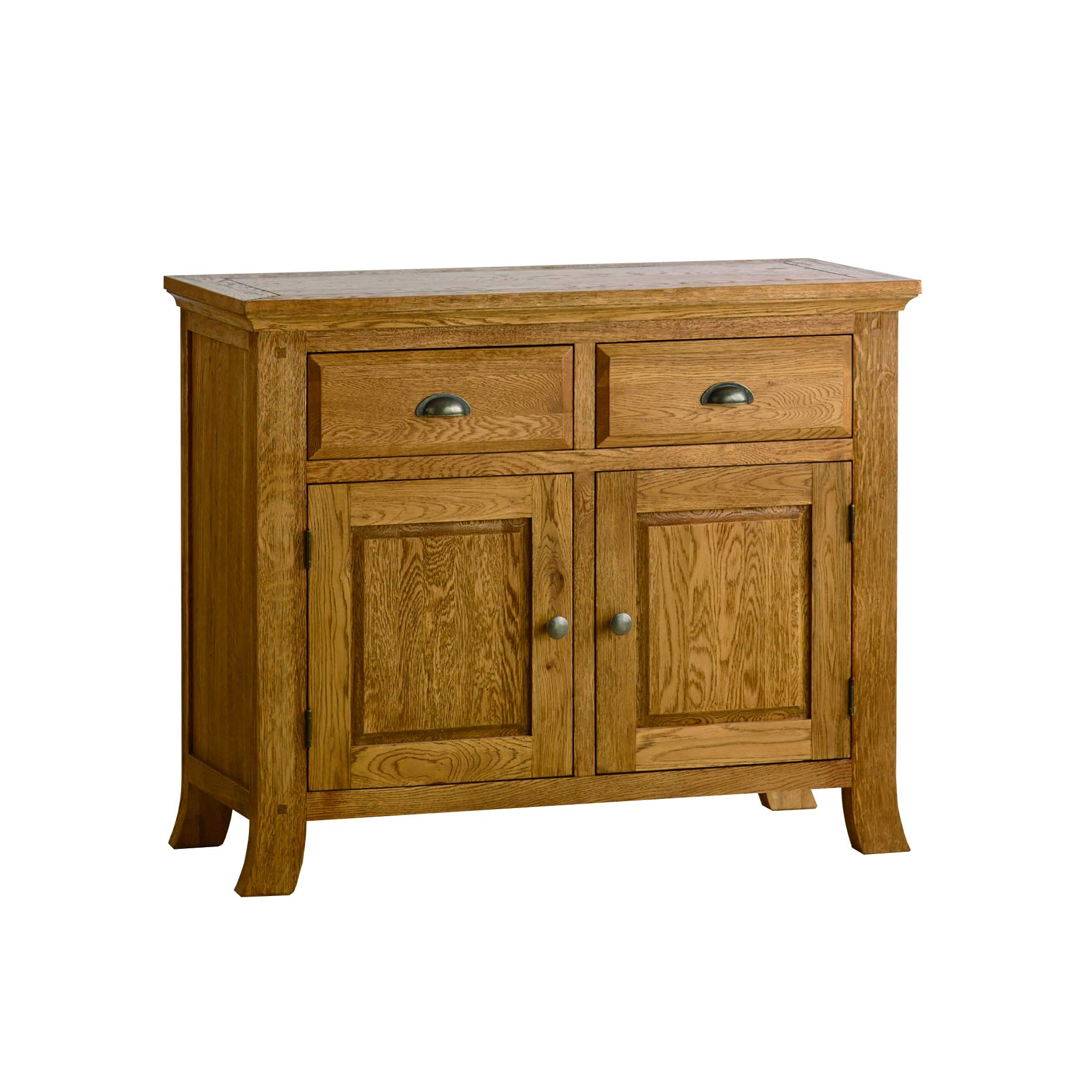 Hallowood Portland 100% Solid Door 2 Drawer Small Sideboard in Medium Oak Finish | Wooden Storage Cabinet, PCH-4