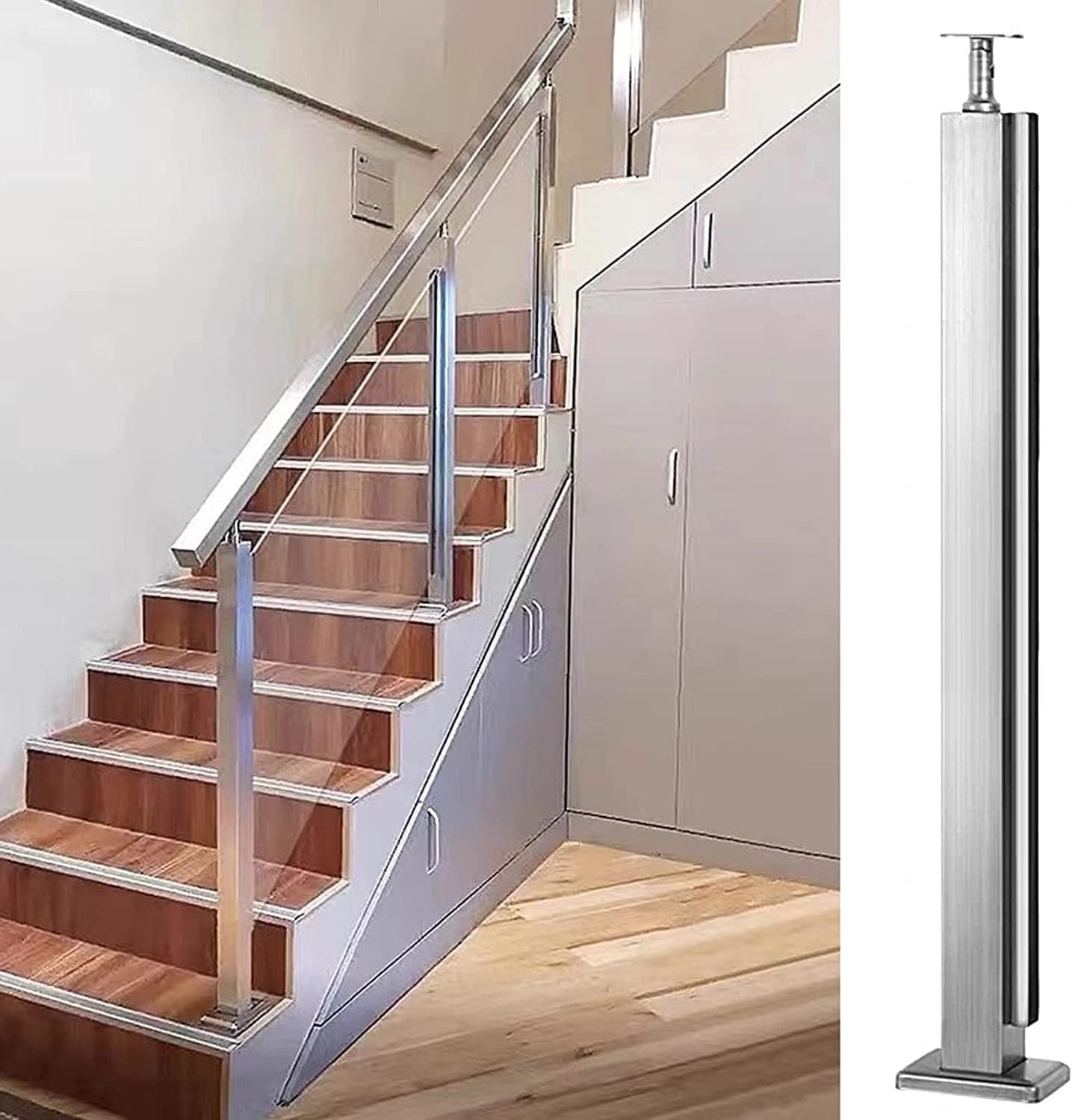 Postes de barandilla para escaleras interiores y terrazas con paneles de vidrio modernos
