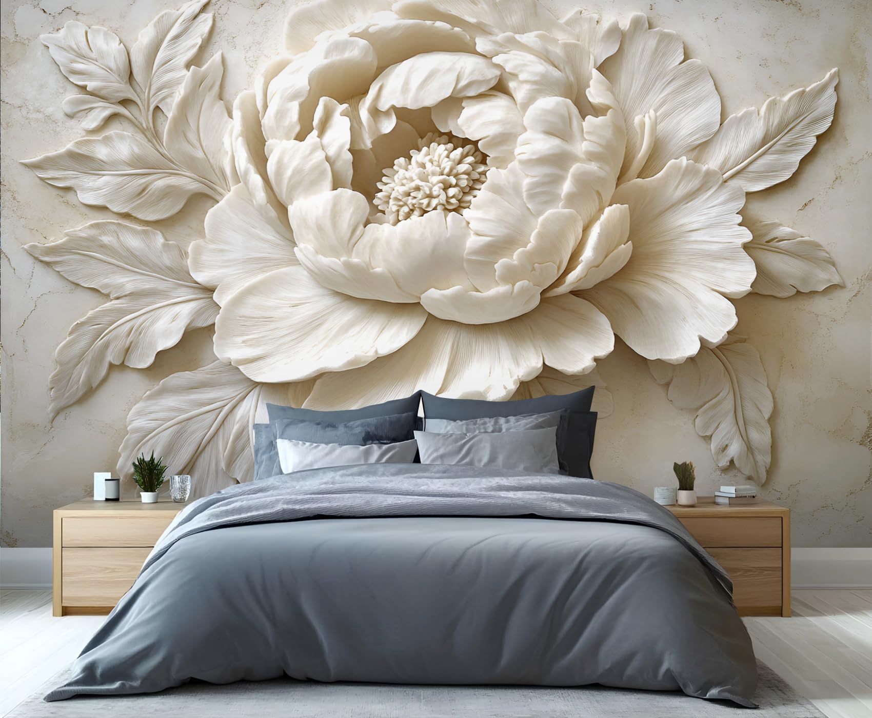 GIVLWF Peony Wallpaper, 3D Emboss Flowers Self Adhesive Wallpaper for Living Room, European White Wall Paper for Bedroom, Retro Wall Mural, Simple Large Mural & Room Decor โ image 1