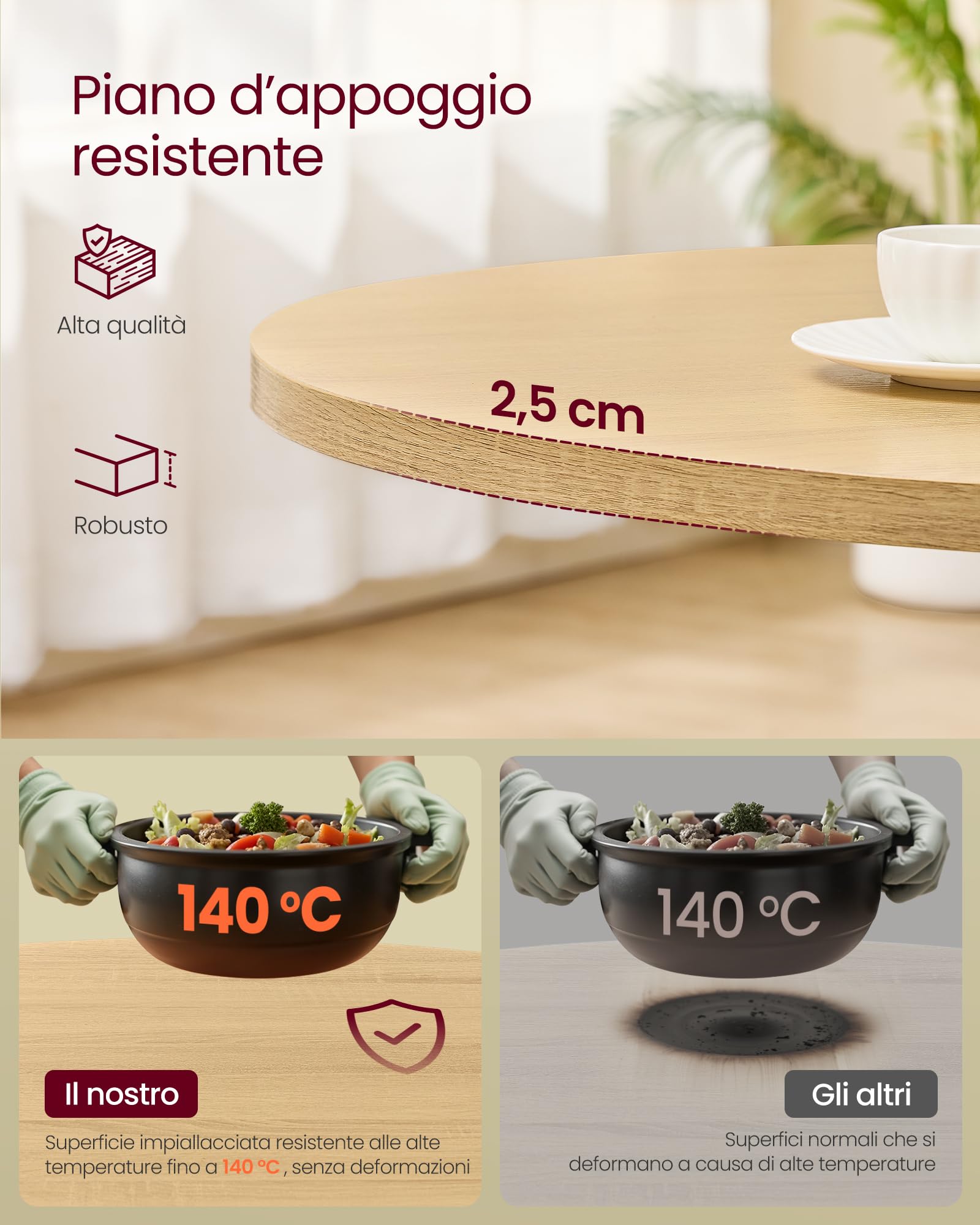 VASAGLE Tavolo da Pranzo Rotondo, Tavolino da Cucina per 4 Persone, Stile Rustico, Piano Resistente all'Acqua, diam. 80 cm, Altezza 74,8 cm, Sala da Pranzo, Soggiorno, Rovere Dorato KDT082Y02