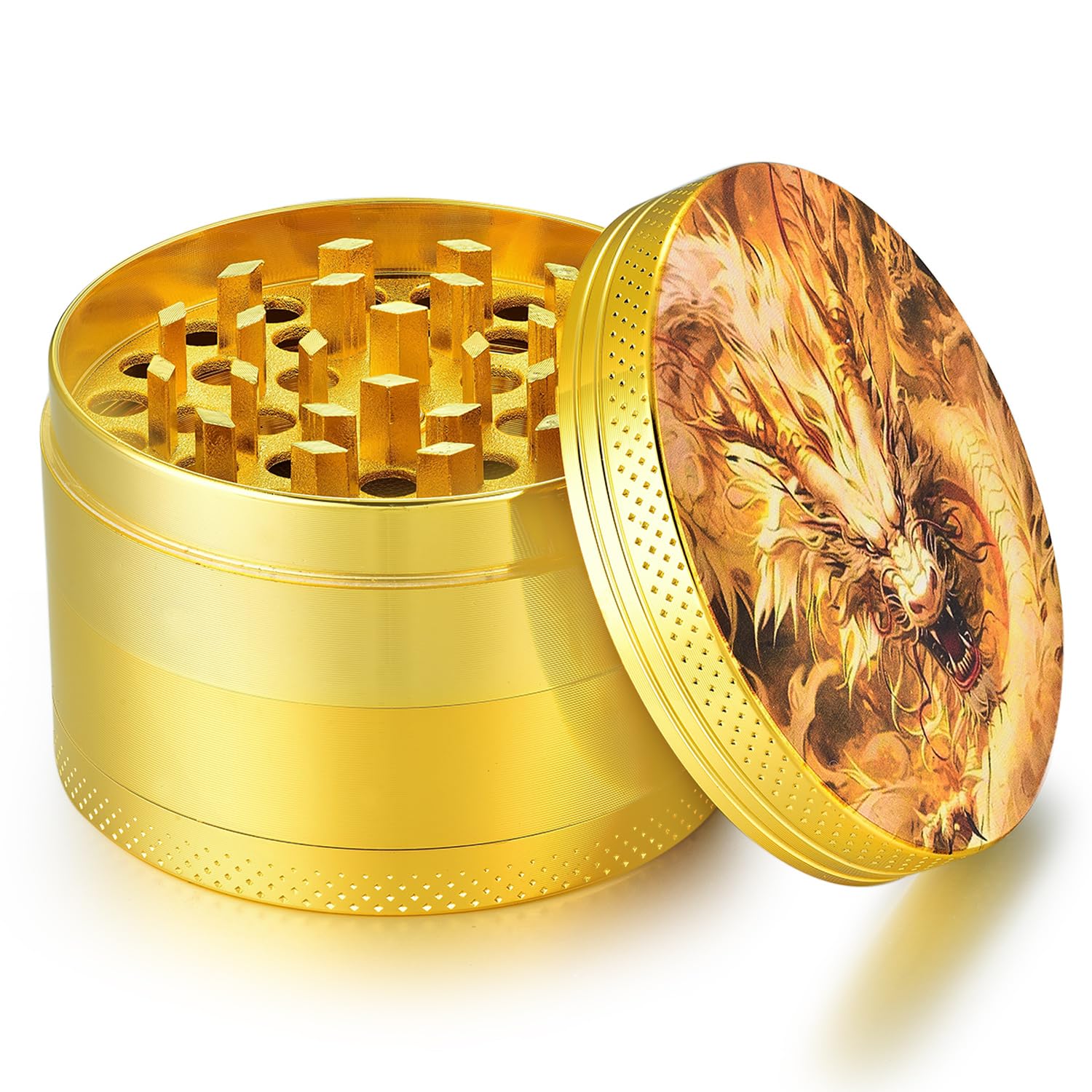 Sytranrein Herb Grinder, 2.5'' 4 Parts Golden Metal Grinder with Pollen Catcher,Portable Grinder for Dry Herb and Spices(Golden)