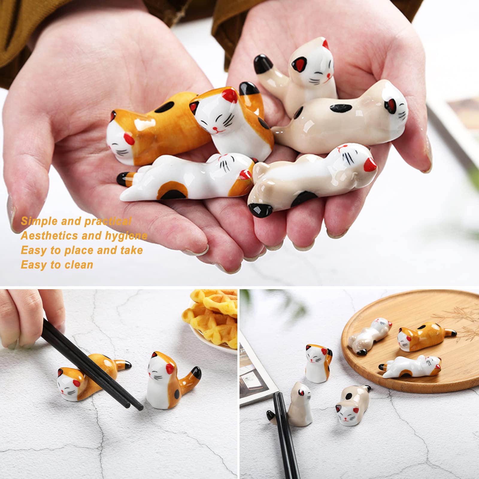 Biluer 12 Pièces Baguettes de Chat en Céramique Reste Rack,Support de Baguettes en Céramique Chat Repose-Baguettes en Céramique Repose-Baguettes Chat en Céramique pour Cuillères Fourchettes Baguettes