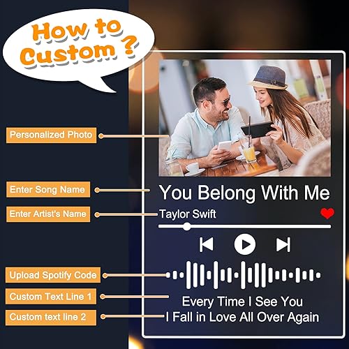 Miniatura 3 de Placa de música de canción acrílica personalizada, cubierta de álbum de fotos personalizable, código Spotfy escaneable, regalos de tablero de arte