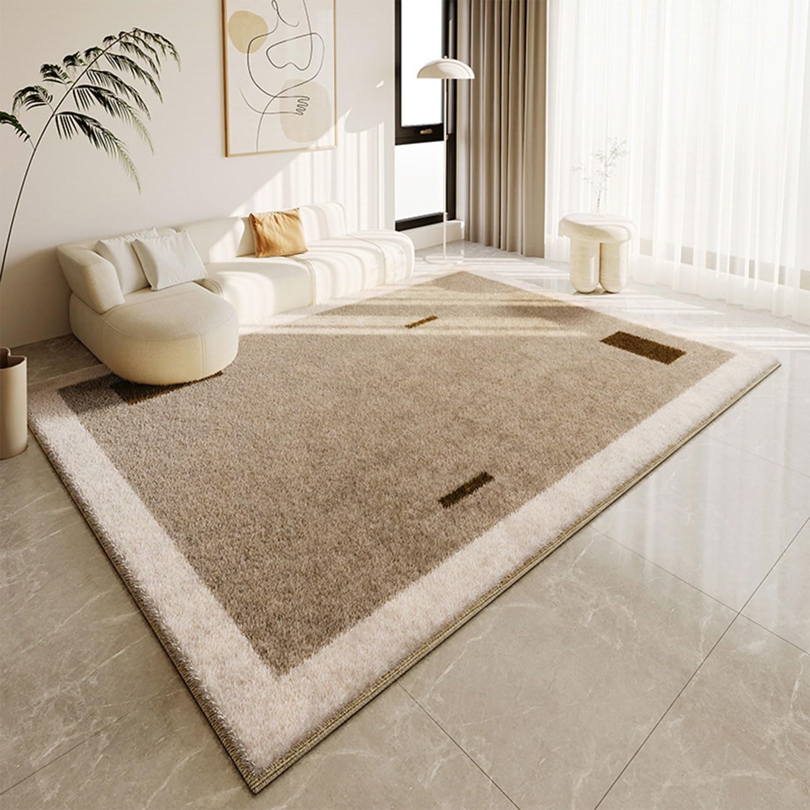 Tapis pour salon anti-tache lavable en fausse laine douce pour chambre