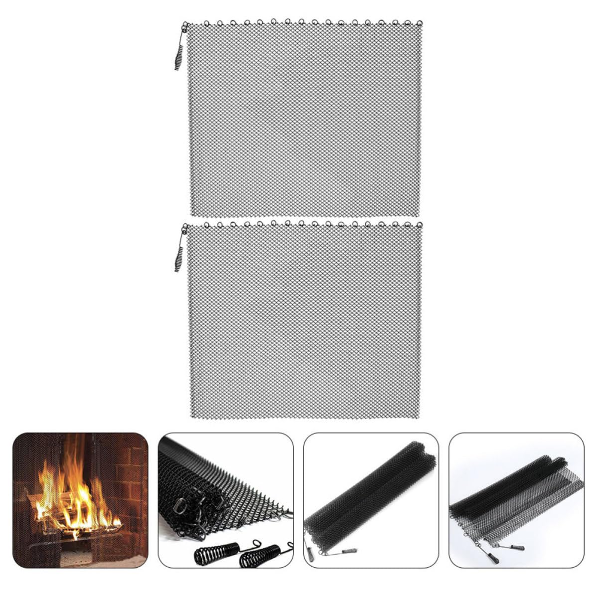 BESPORTBLE 2 Pezzi Tende Rete per Caminetti in Ferro con Maniglie e Anelli | Schermi in Rete, Design Semplice ed Elegante, Resistenza alle Alte Temperature