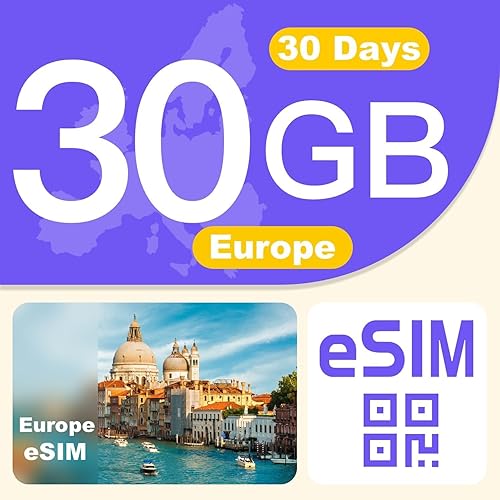 Europe eSIM Card 30GB 30Days - 4G LTE High-Speed Network, Prepaid eSIM for 31 Co