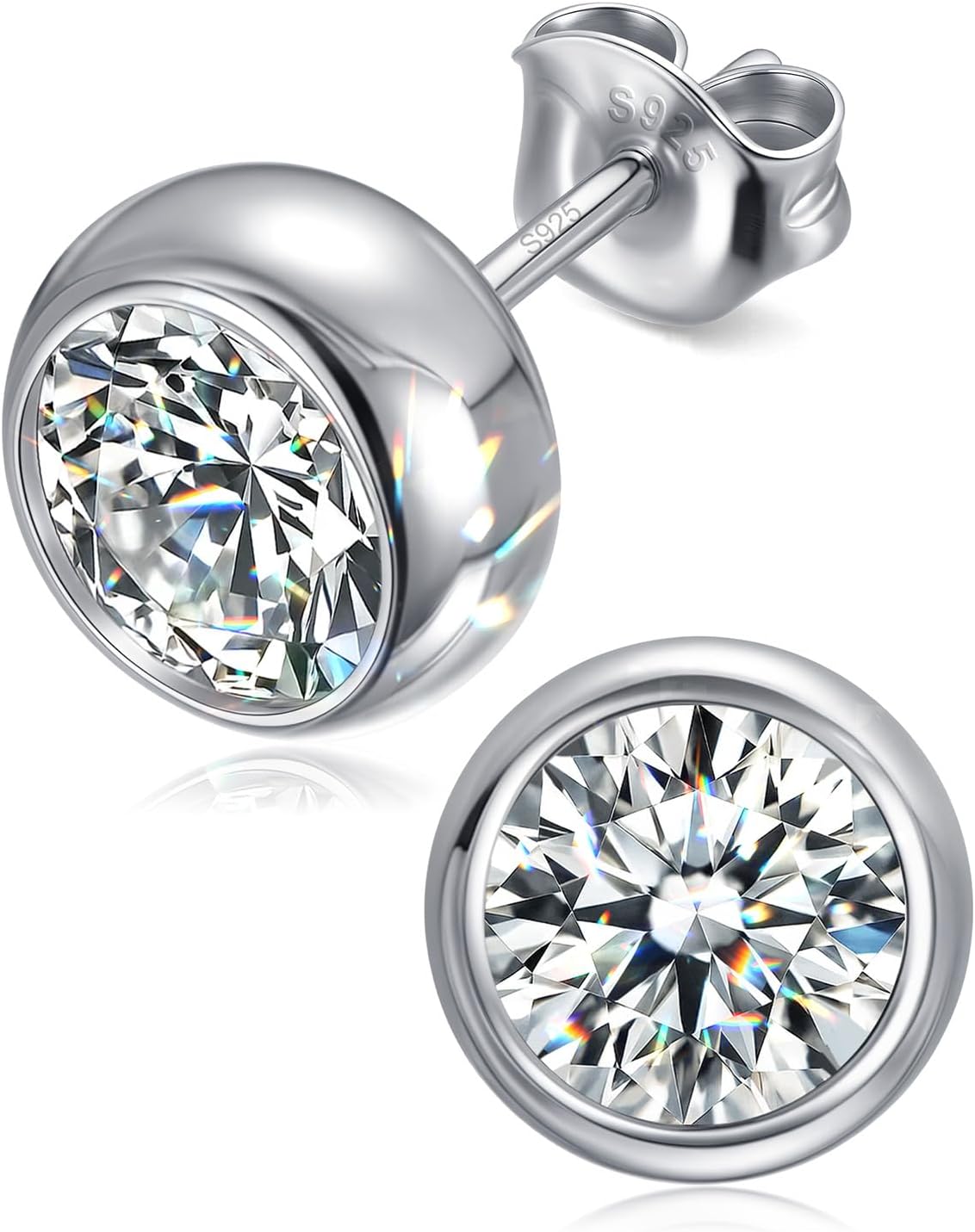 Moissanite Stud Earrings for Women Men, 18K White Gold Plated 925 Sterling Silver, D Color VVS1 Lab Created Diamond GRA Certified, Hypoallergenic Earrings Jewelry Gifts for Valentine's Day Birthday